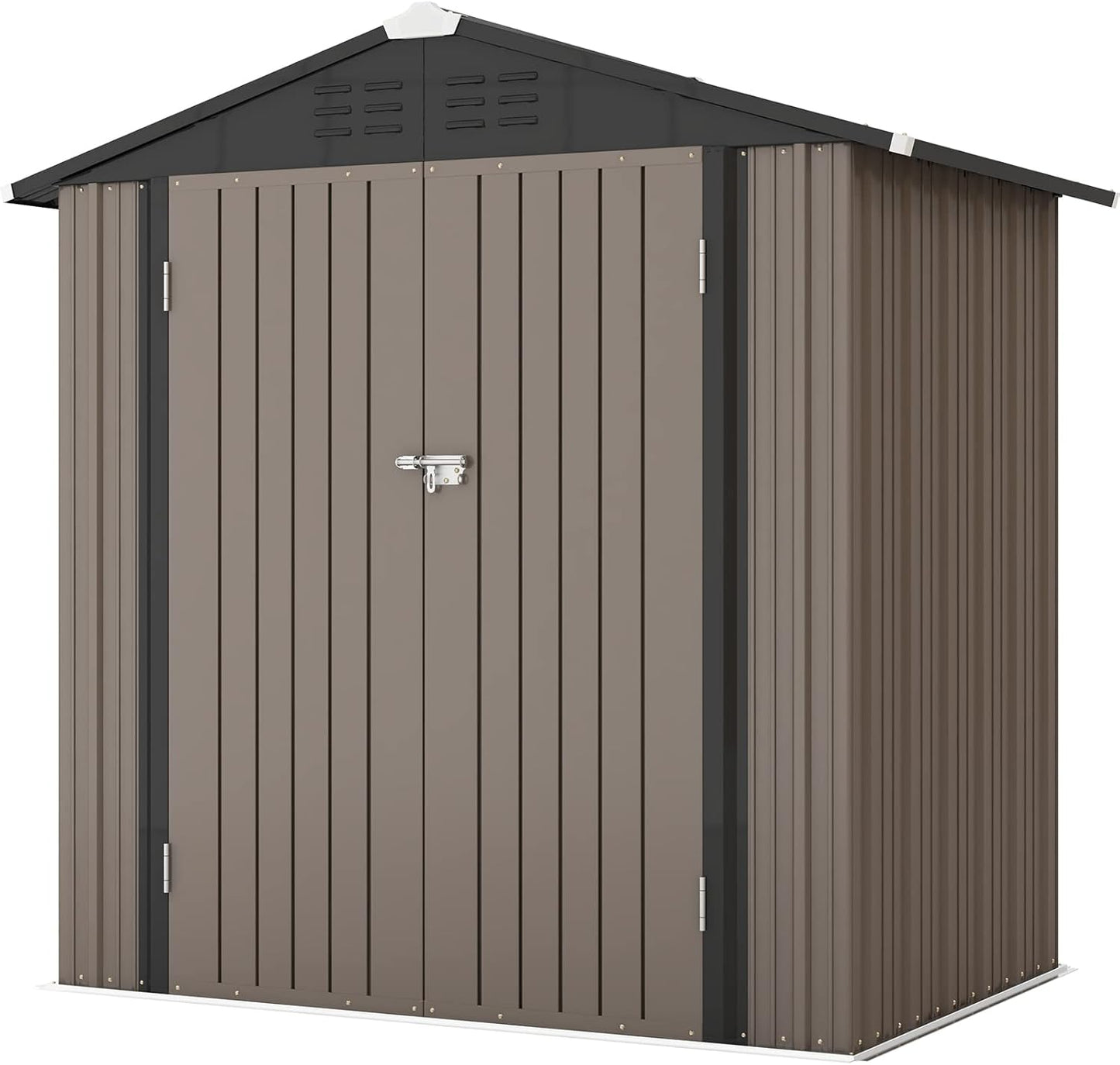 Patiowell 5x3 FT Outdoor Storage Shed, Tool Shed with Sloping Roof and Lockable Door, Metal Shed for Backyard Garden Patio Lawn, Brown