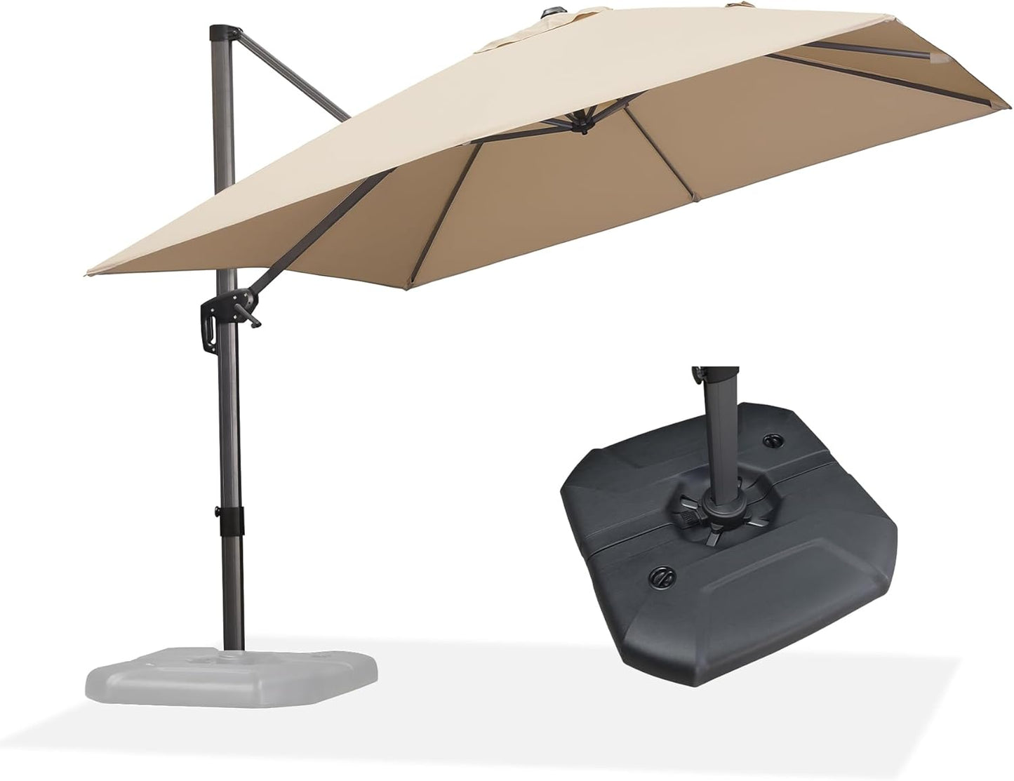 PURPLE LEAF 9' X 11.5' Cantilever Outdoor Rectangle Umbrella Patio Umbrella with Base Offset Umbrella with 360-degree Rotation for Garden Pool Deck Patio Navy Blue