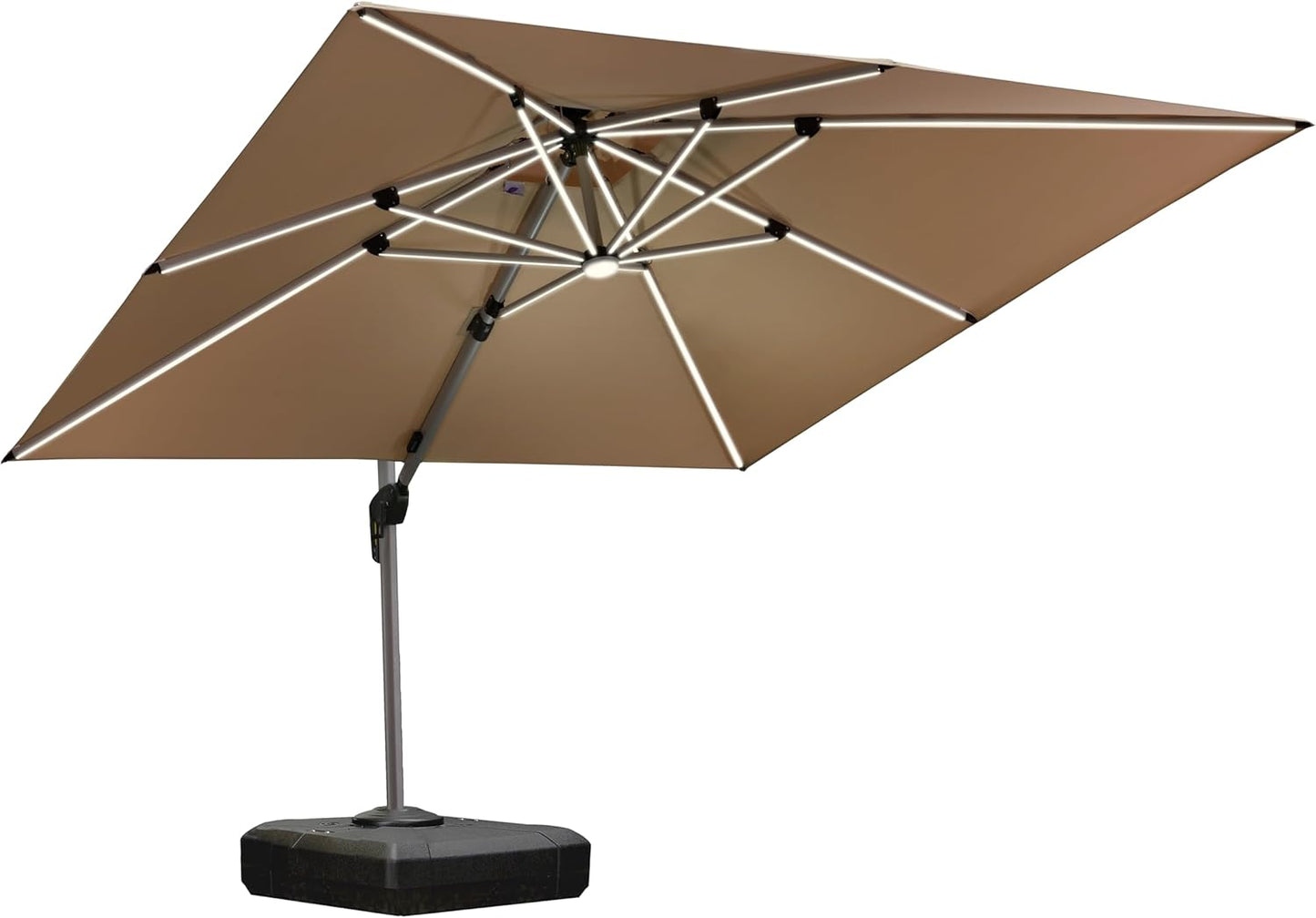 PURPLE LEAF 9' X 12' Solar Powered LED Patio Umbrella Cantilever Umbrellas Offset Double Top Hanging Outdoor Umbrella Market Umbrellas for Garden, Heather Taupe