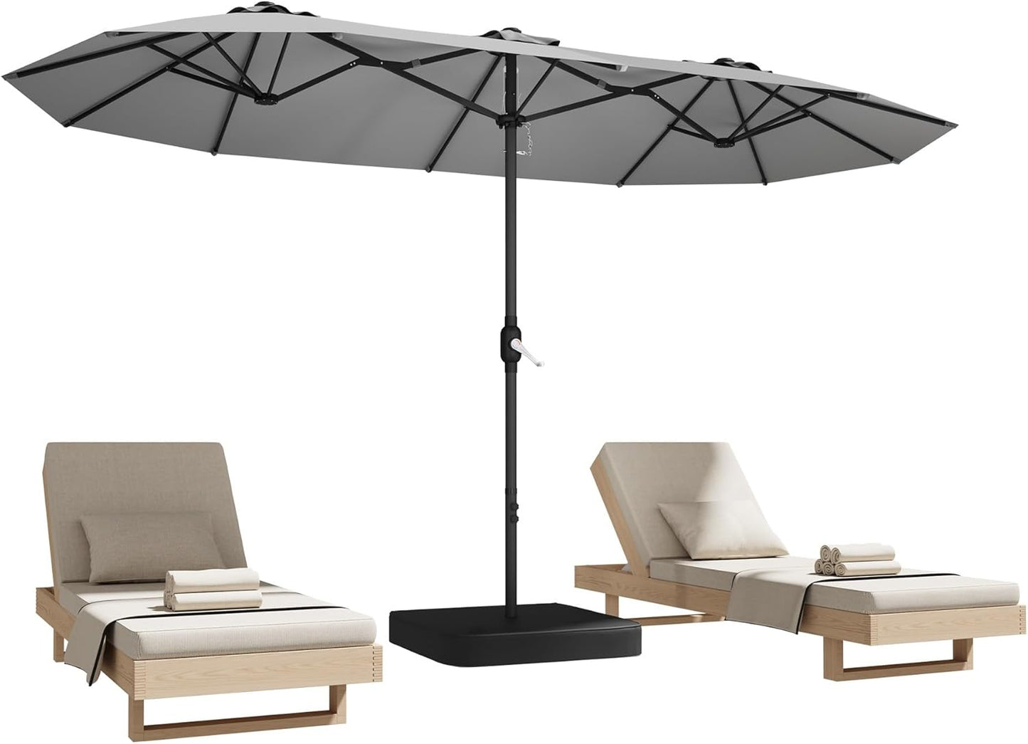 15ft Patio Umbrella with Base,Large Outdoor Double-Sided Rectangle Umbrella with Crank Handle, Market Umbrella for Poolside Garden Deck Backyard Beach Pools, Beige