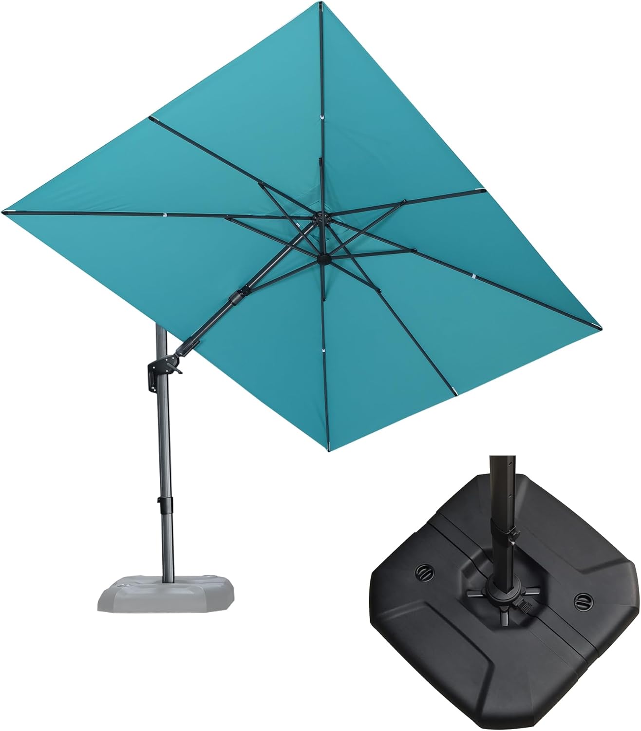 PURPLE LEAF 9' X 11.5' Cantilever Outdoor Rectangle Umbrella Patio Umbrella with Base Offset Umbrella with 360-degree Rotation for Garden Pool Deck Patio Navy Blue