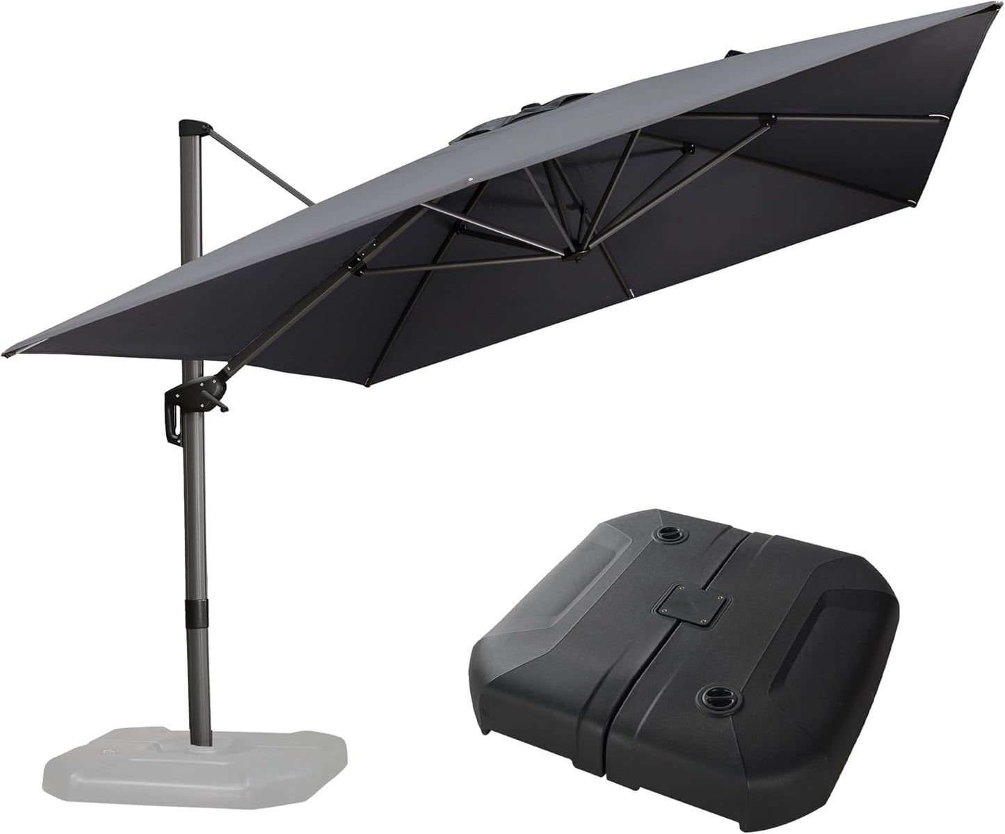 PURPLE LEAF 9' X 11.5' Cantilever Outdoor Rectangle Umbrella Patio Umbrella with Base Offset Umbrella with 360-degree Rotation for Garden Pool Deck Patio Navy Blue