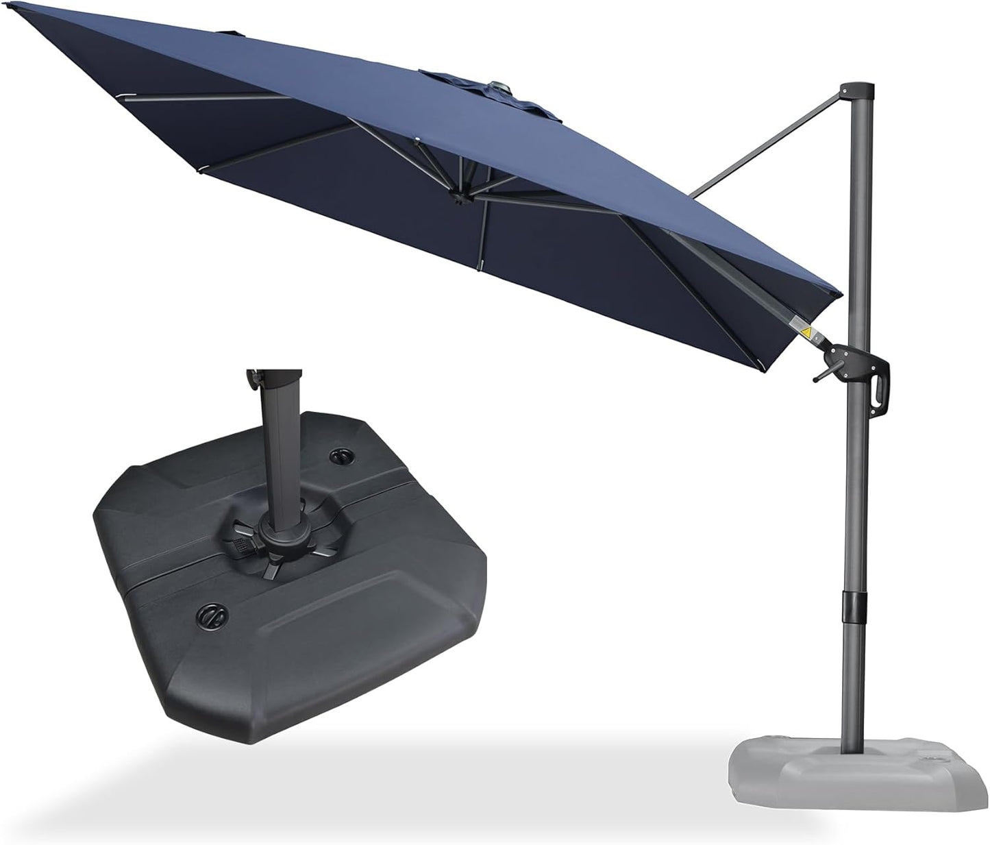 PURPLE LEAF 9' X 11.5' Cantilever Outdoor Rectangle Umbrella Patio Umbrella with Base Offset Umbrella with 360-degree Rotation for Garden Pool Deck Patio Navy Blue