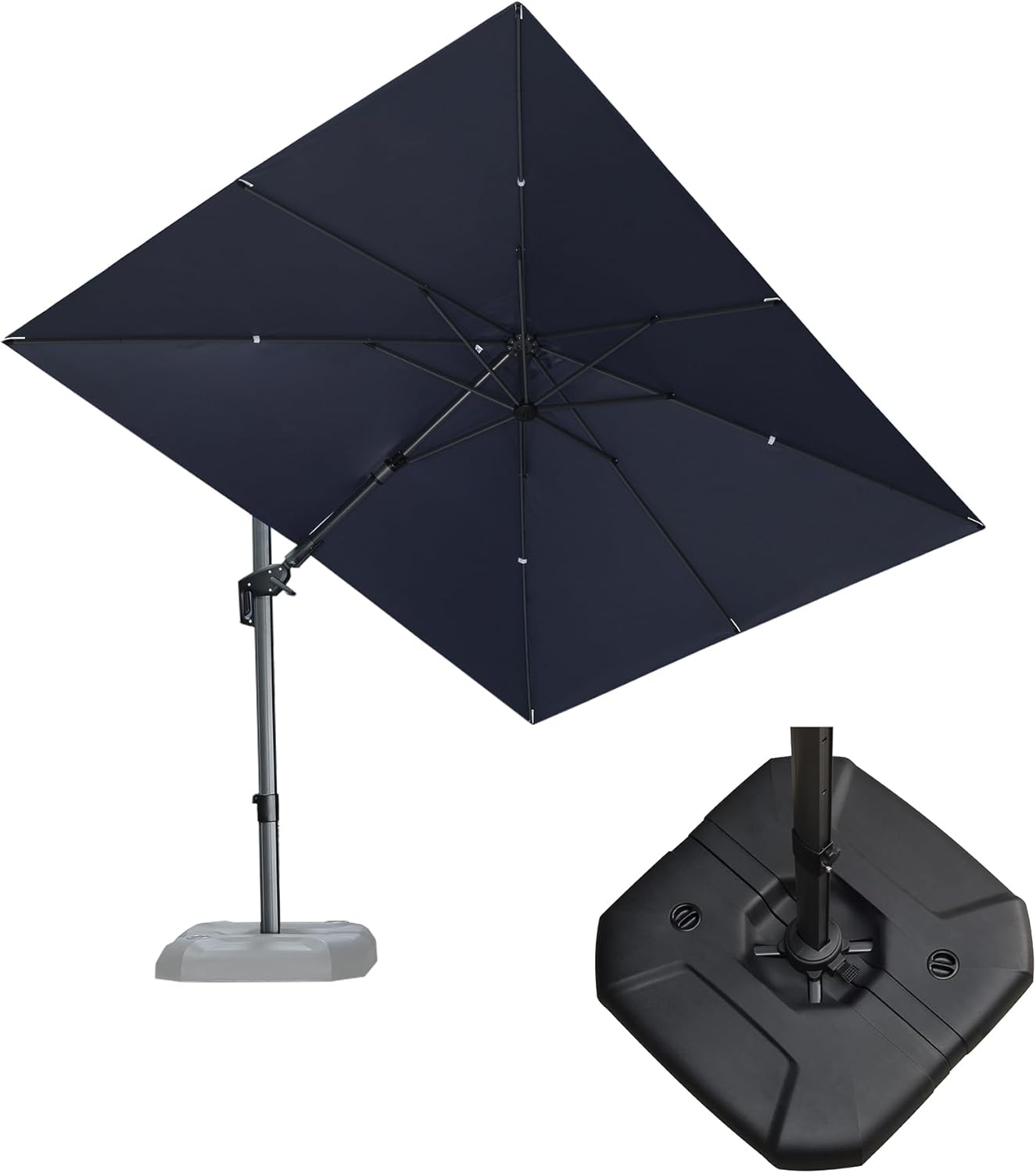 PURPLE LEAF 9' X 11.5' Cantilever Outdoor Rectangle Umbrella Patio Umbrella with Base Offset Umbrella with 360-degree Rotation for Garden Pool Deck Patio Navy Blue