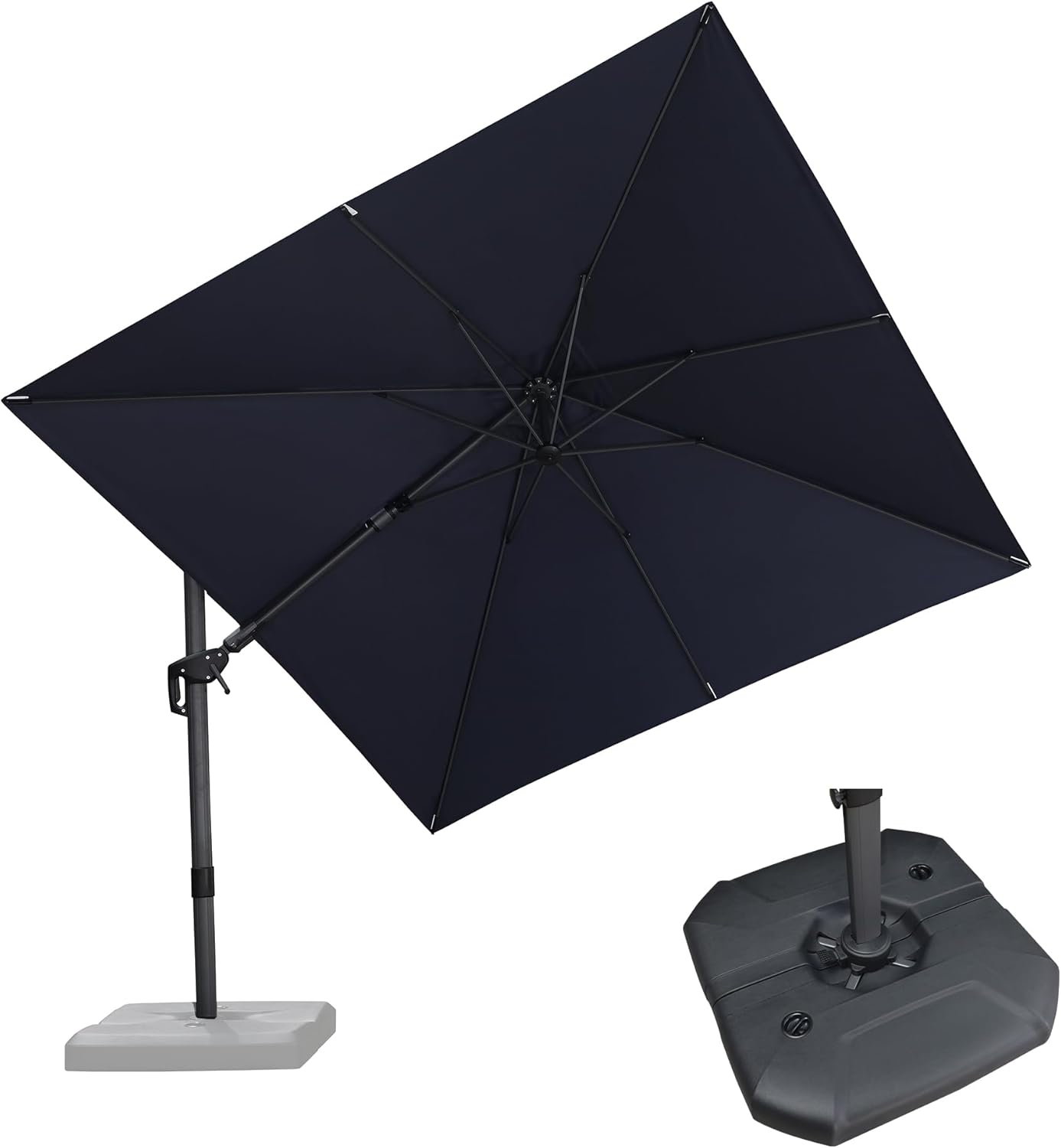 PURPLE LEAF 9' X 11.5' Cantilever Outdoor Rectangle Umbrella Patio Umbrella with Base Offset Umbrella with 360-degree Rotation for Garden Pool Deck Patio Navy Blue