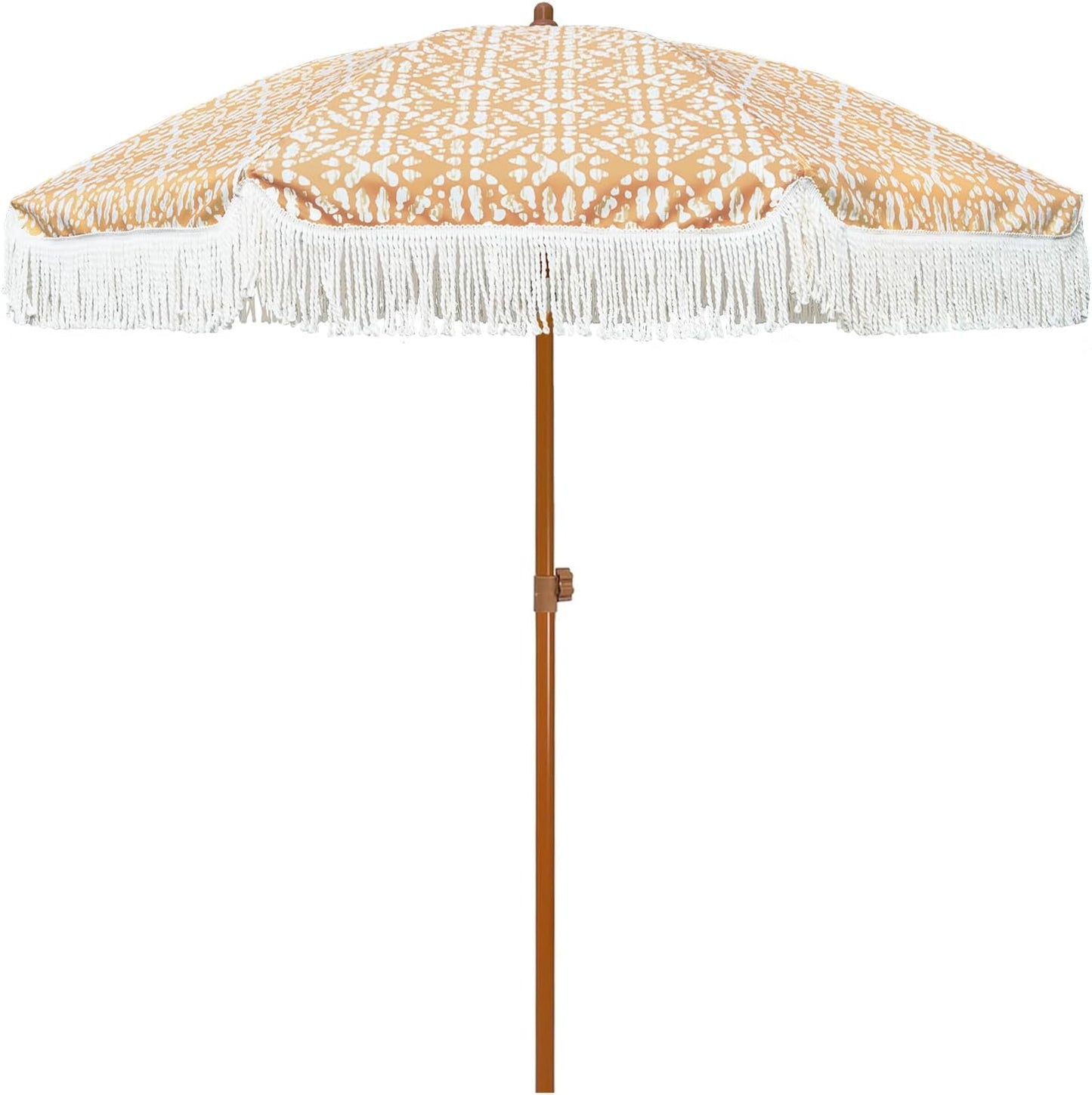 AMMSUN 7ft Patio Umbrella with Fringe Outdoor Tassel Umbrella UPF50+ Premium Steel Pole and Ribs Push Button Tilt, Navy Blue Stripes