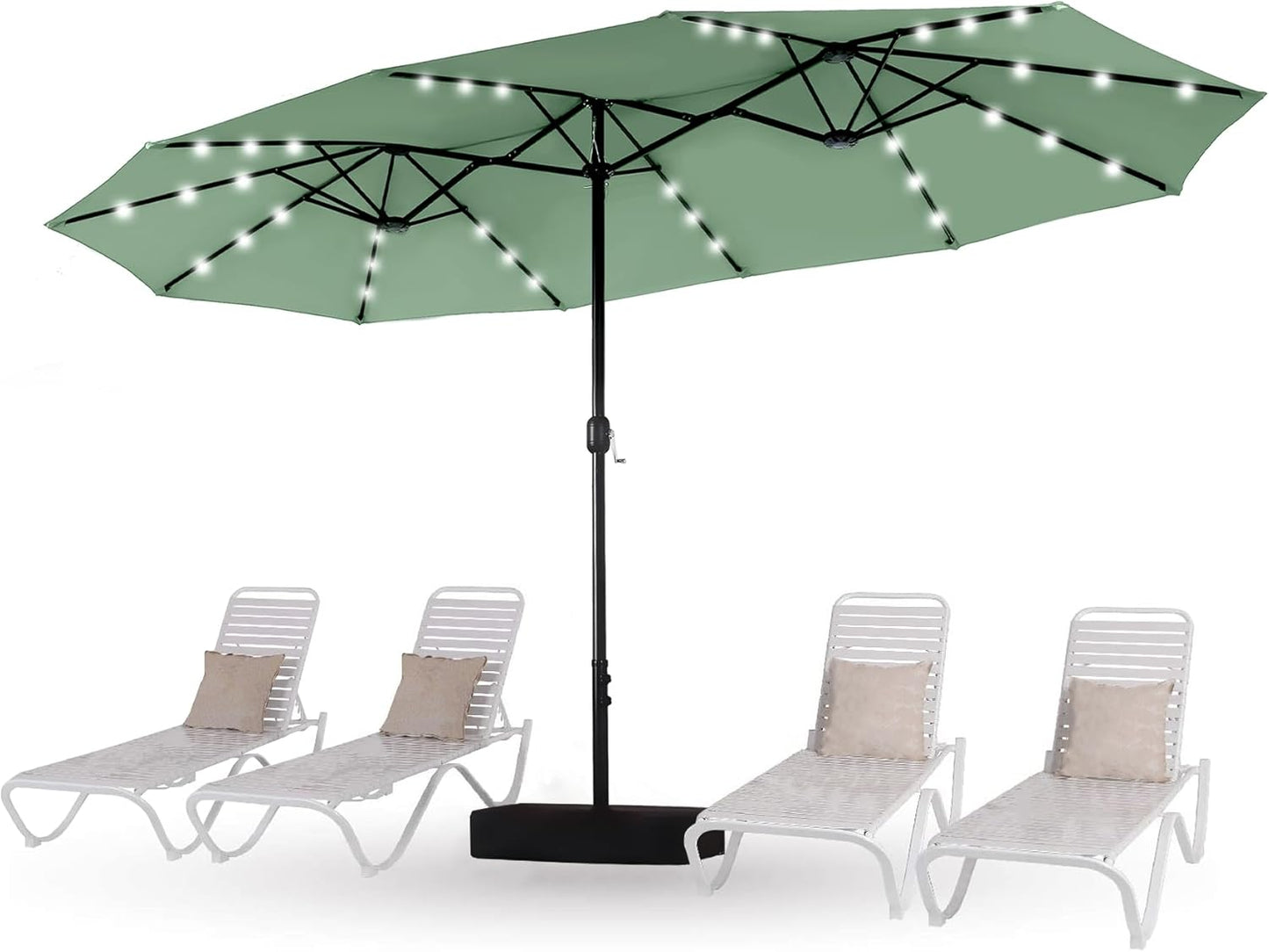 HERA'S PALACE 15ft Patio Umbrella with Base Included Double Sided Outdoor Umbrella for Patio Table Umbrella Outdoor 36 LED Solar Lights for Garden