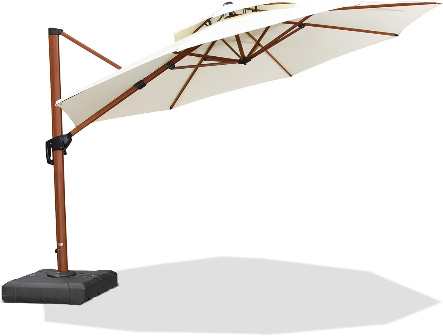 PURPLE LEAF 11ft Patio Umbrella Cantilever Umbrellas Outdoor Round Wood Umbrella Offset Umbrellas Heavy Duty Sun for Garden Deck Pool, Deep Beige