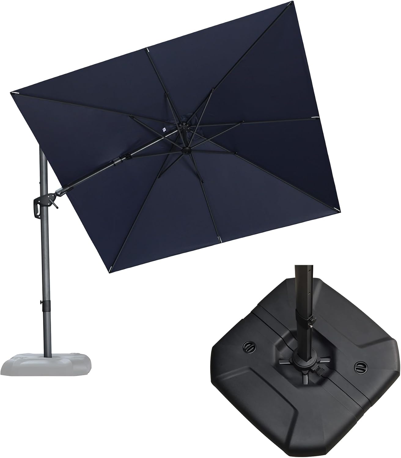 PURPLE LEAF 9' X 11.5' Cantilever Outdoor Rectangle Umbrella Patio Umbrella with Base Offset Umbrella with 360-degree Rotation for Garden Pool Deck Patio Navy Blue