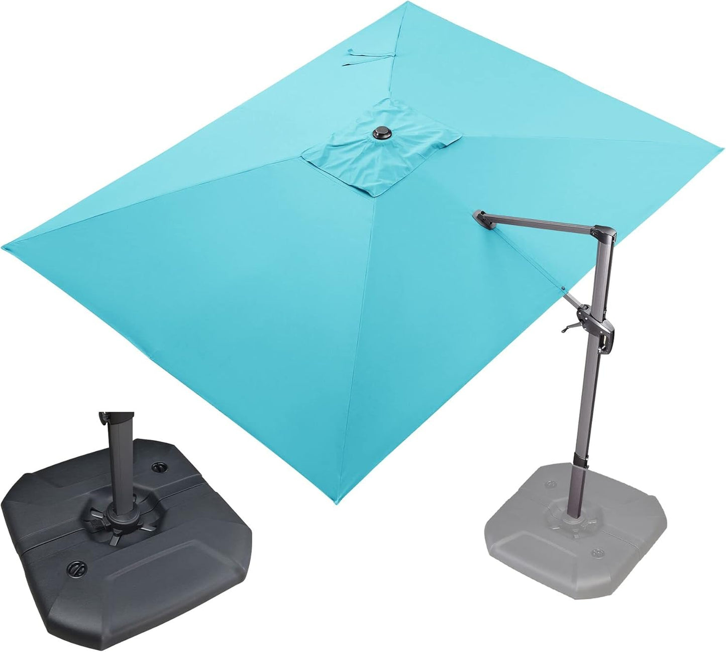 PURPLE LEAF 9' X 11.5' Cantilever Outdoor Rectangle Umbrella Patio Umbrella with Base Offset Umbrella with 360-degree Rotation for Garden Pool Deck Patio Navy Blue