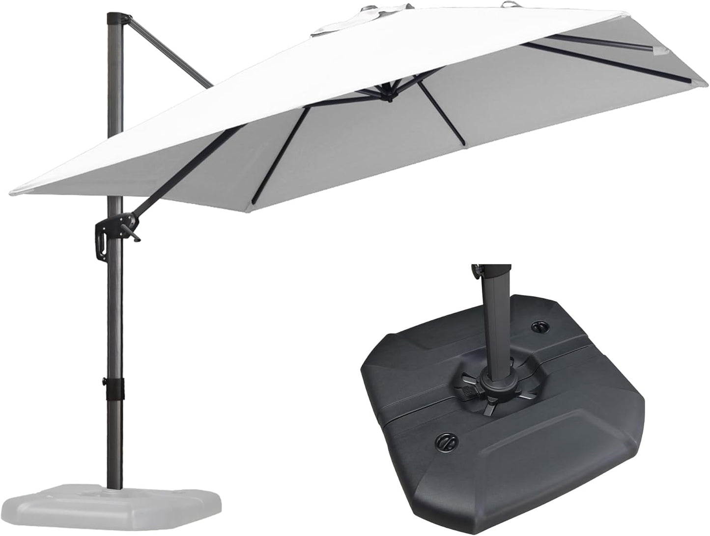 PURPLE LEAF 9' X 11.5' Cantilever Outdoor Rectangle Umbrella Patio Umbrella with Base Offset Umbrella with 360-degree Rotation for Garden Pool Deck Patio Navy Blue