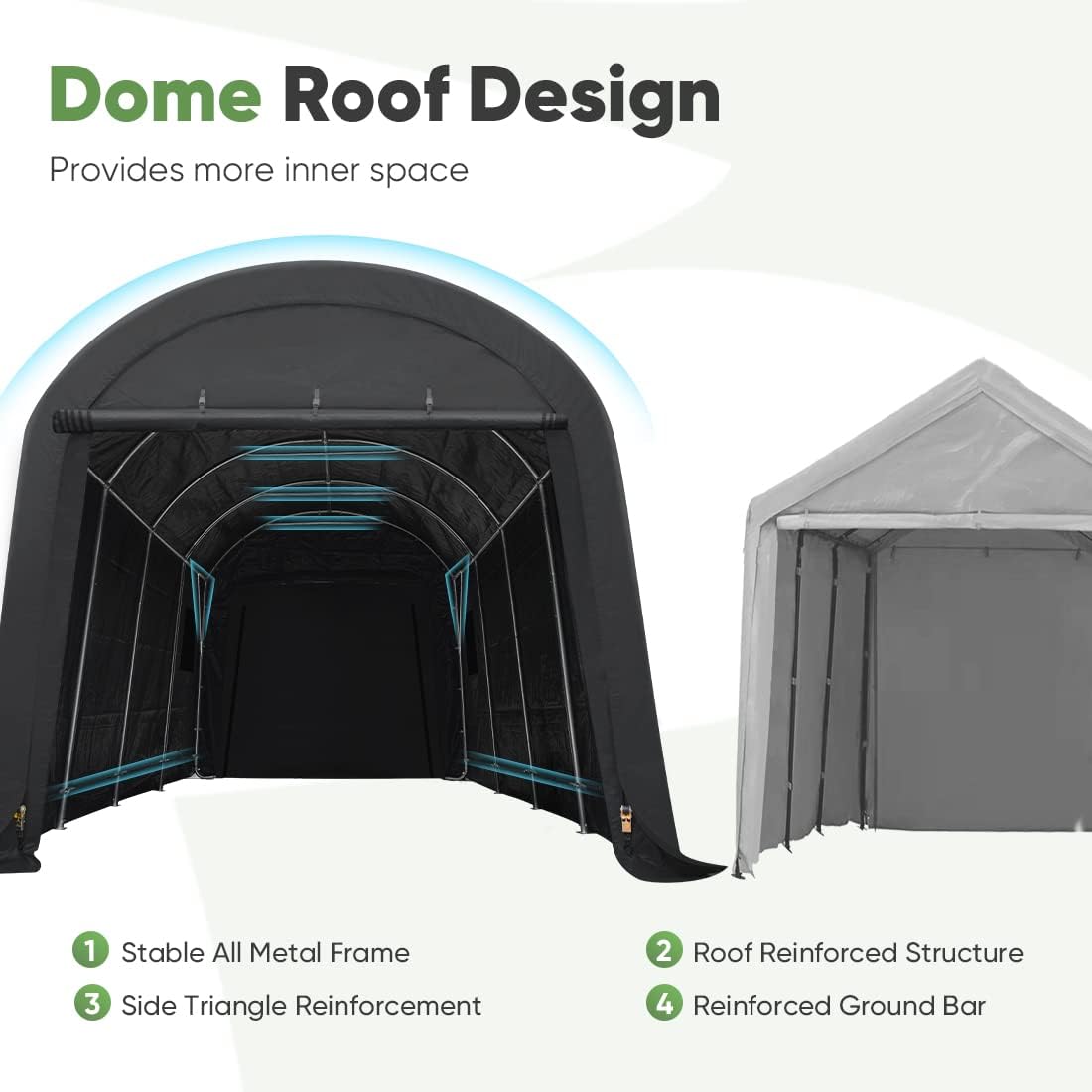 ADVANCE OUTDOOR 10x20 ft Heavy Duty Carport Outdoor Patio Large Space Canopy Storage Shelter Shed with 2 Roll up Zipper Doors & Vents for Snowmobile Garden Tools, Gray