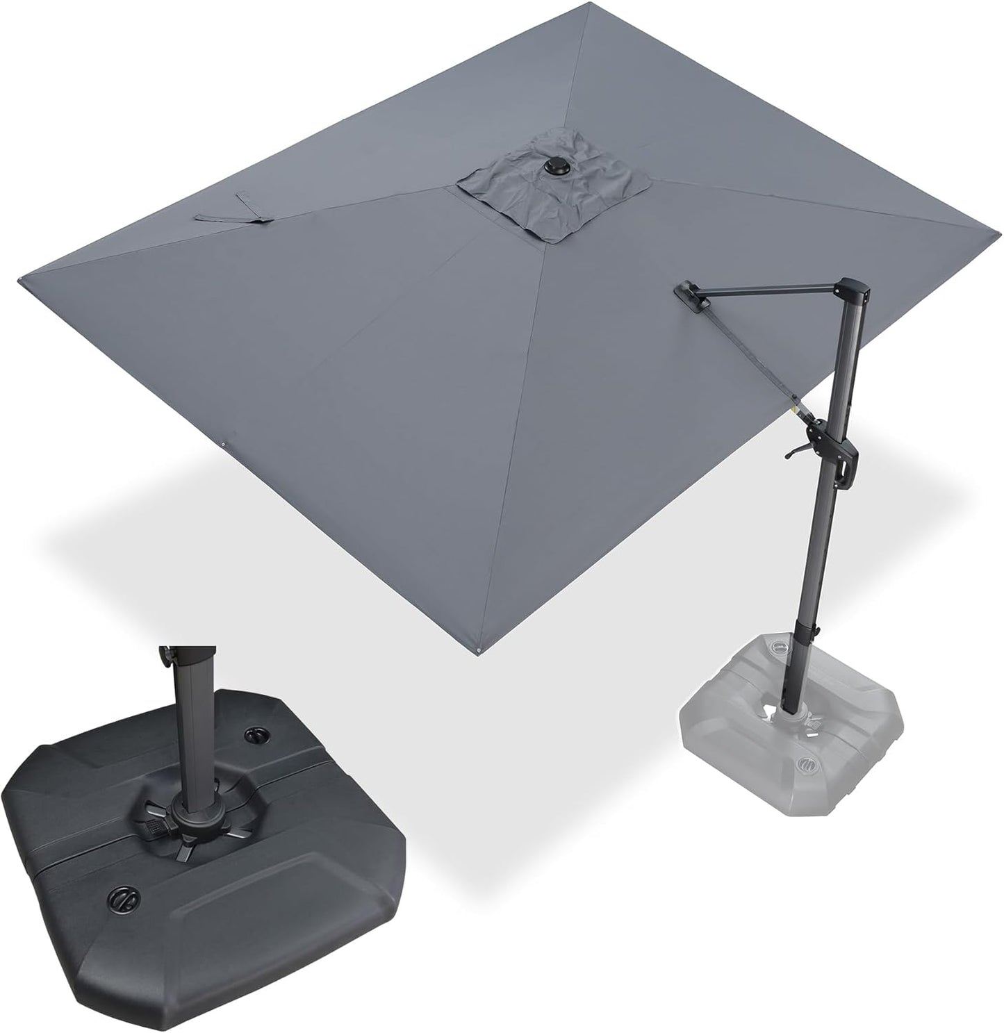 PURPLE LEAF 9' X 11.5' Cantilever Outdoor Rectangle Umbrella Patio Umbrella with Base Offset Umbrella with 360-degree Rotation for Garden Pool Deck Patio Navy Blue