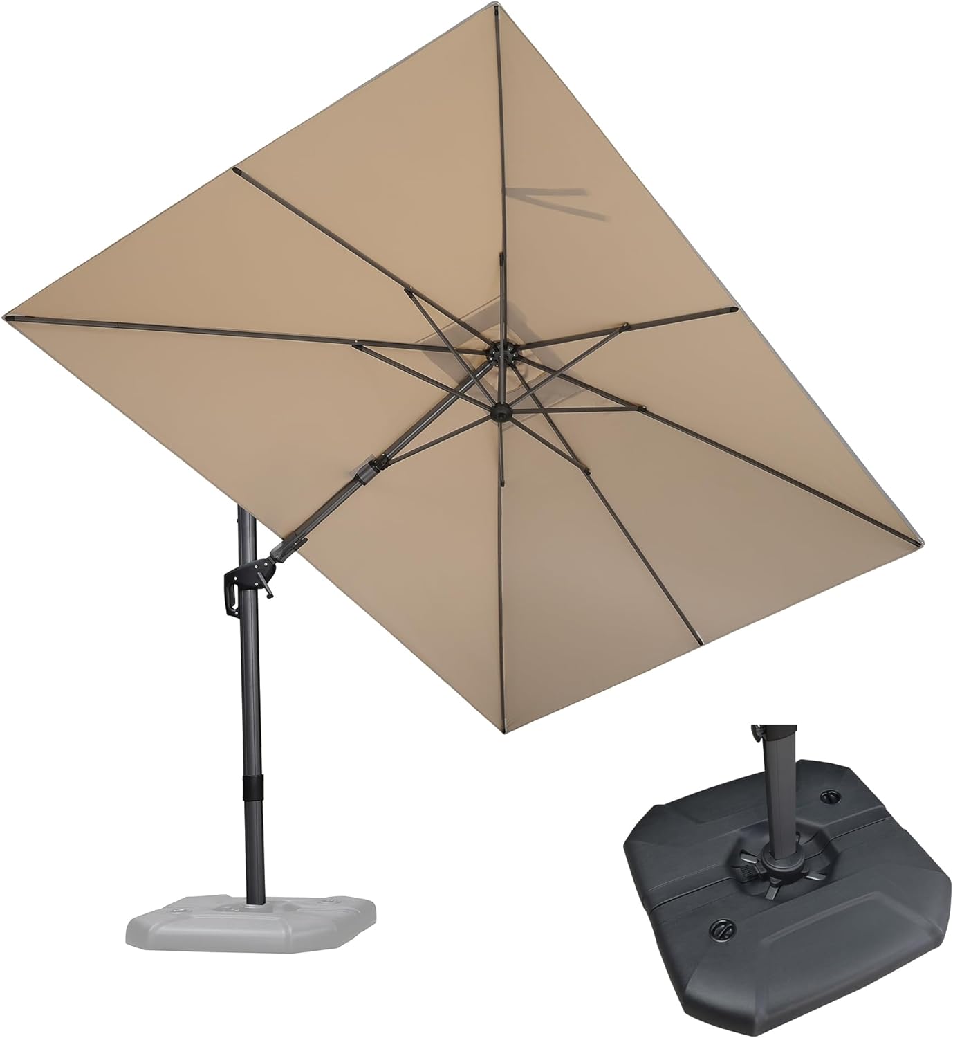 PURPLE LEAF 9' X 11.5' Cantilever Outdoor Rectangle Umbrella Patio Umbrella with Base Offset Umbrella with 360-degree Rotation for Garden Pool Deck Patio Navy Blue