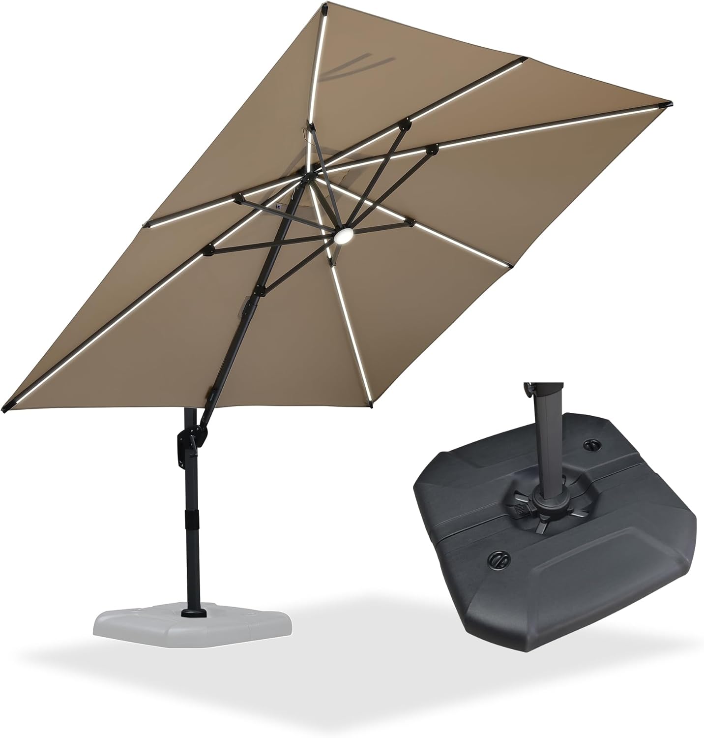 PURPLE LEAF 9' X 11.5' Cantilever Outdoor Rectangle Umbrella Patio Umbrella with Base Offset Umbrella with 360-degree Rotation for Garden Pool Deck Patio Navy Blue