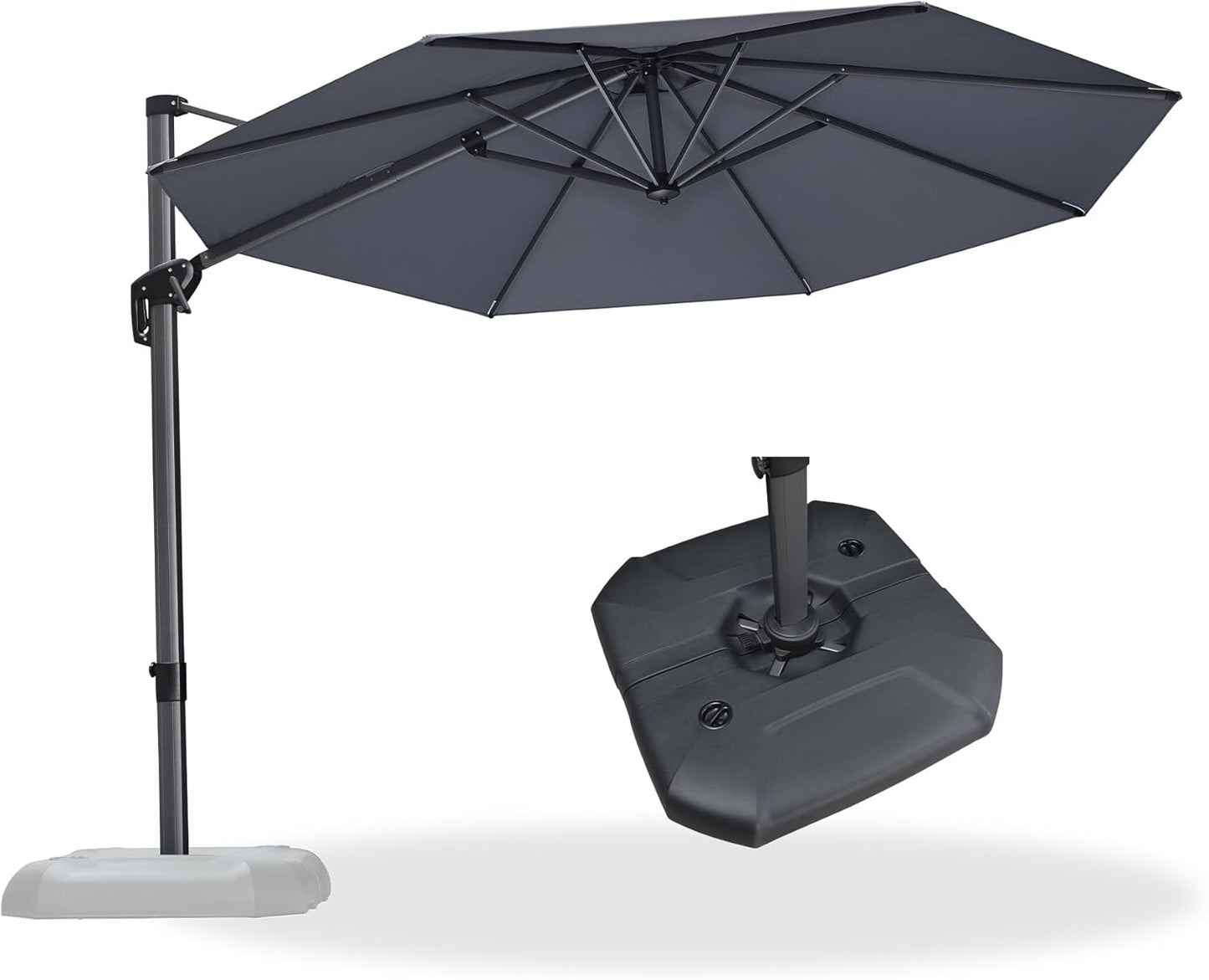 PURPLE LEAF 9' X 11.5' Cantilever Outdoor Rectangle Umbrella Patio Umbrella with Base Offset Umbrella with 360-degree Rotation for Garden Pool Deck Patio Navy Blue