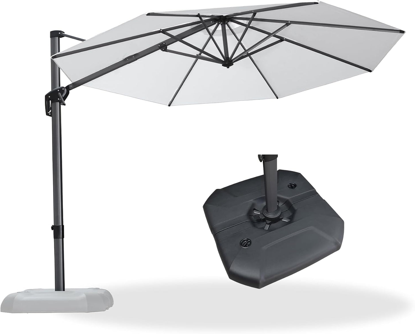PURPLE LEAF 9' X 11.5' Cantilever Outdoor Rectangle Umbrella Patio Umbrella with Base Offset Umbrella with 360-degree Rotation for Garden Pool Deck Patio Navy Blue
