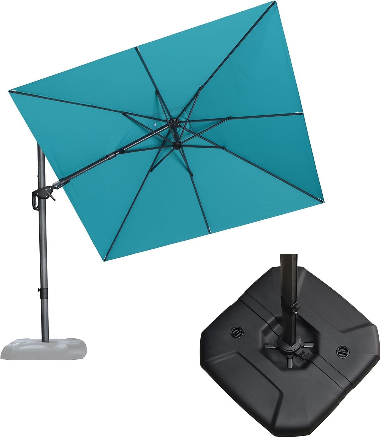 PURPLE LEAF 9' X 11.5' Cantilever Outdoor Rectangle Umbrella Patio Umbrella with Base Offset Umbrella with 360-degree Rotation for Garden Pool Deck Patio Navy Blue