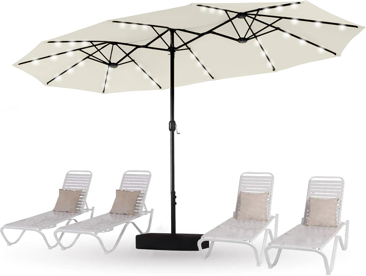 HERA'S PALACE 15ft Patio Umbrella with Base Included Double Sided Outdoor Umbrella for Patio Table Umbrella Outdoor 36 LED Solar Lights for Garden