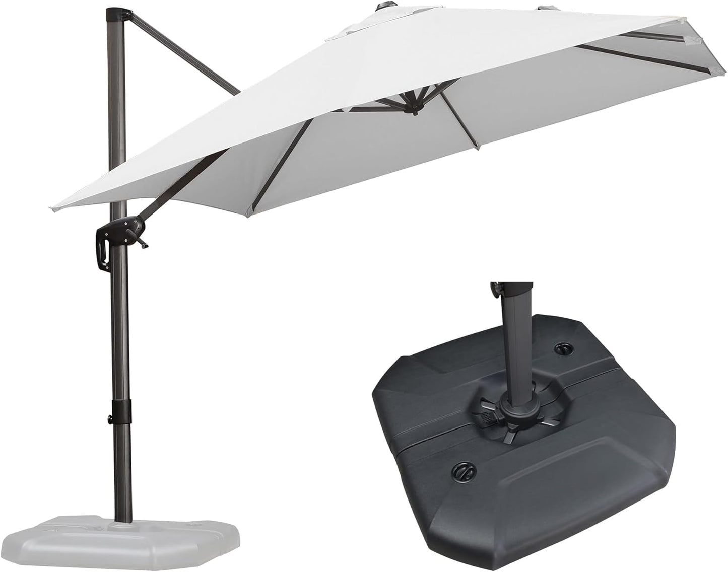 PURPLE LEAF 9' X 11.5' Cantilever Outdoor Rectangle Umbrella Patio Umbrella with Base Offset Umbrella with 360-degree Rotation for Garden Pool Deck Patio Navy Blue