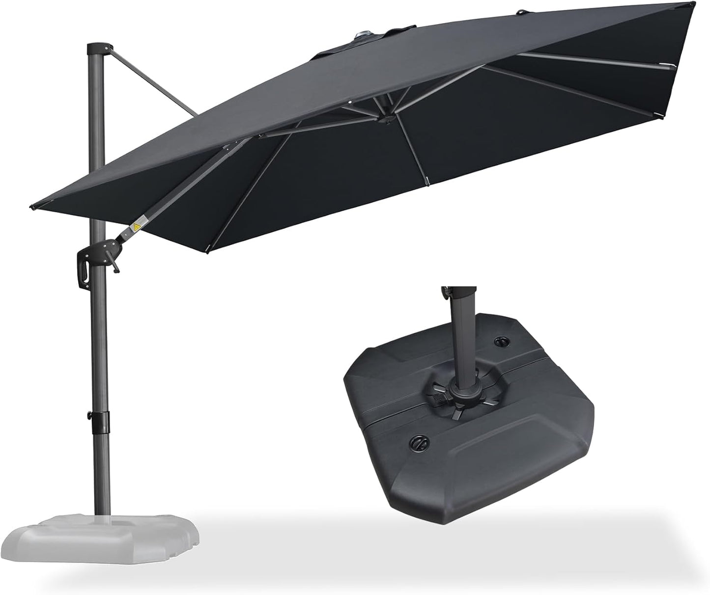 PURPLE LEAF 9' X 11.5' Cantilever Outdoor Rectangle Umbrella Patio Umbrella with Base Offset Umbrella with 360-degree Rotation for Garden Pool Deck Patio Navy Blue