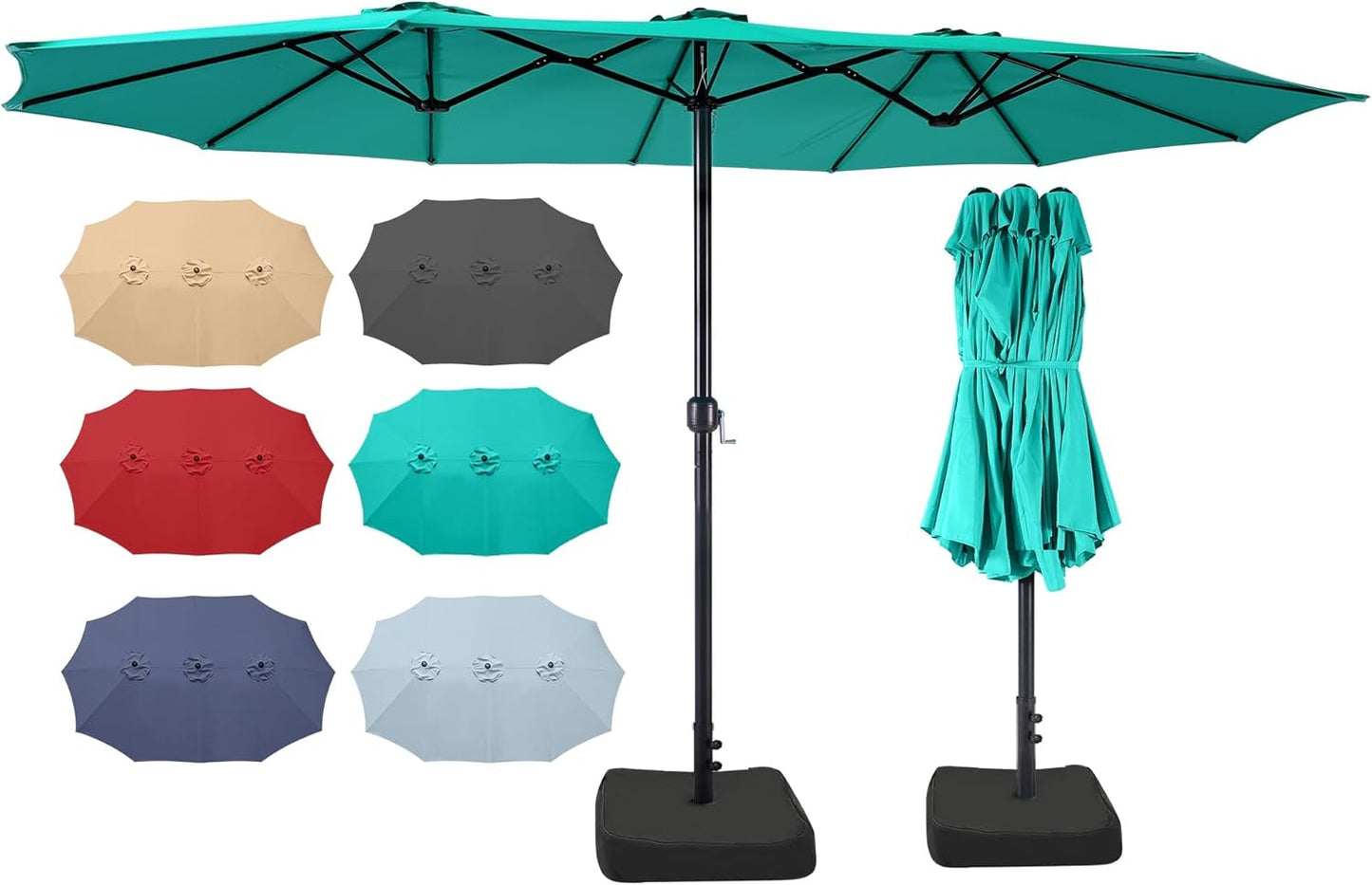 Bigroof 15ft x 9ft Patio Double-Sided Umbrella with Base & Crank, Extra Large Rectangular Outdoor Umbrella for Patio, Lawn & Garden, Beige