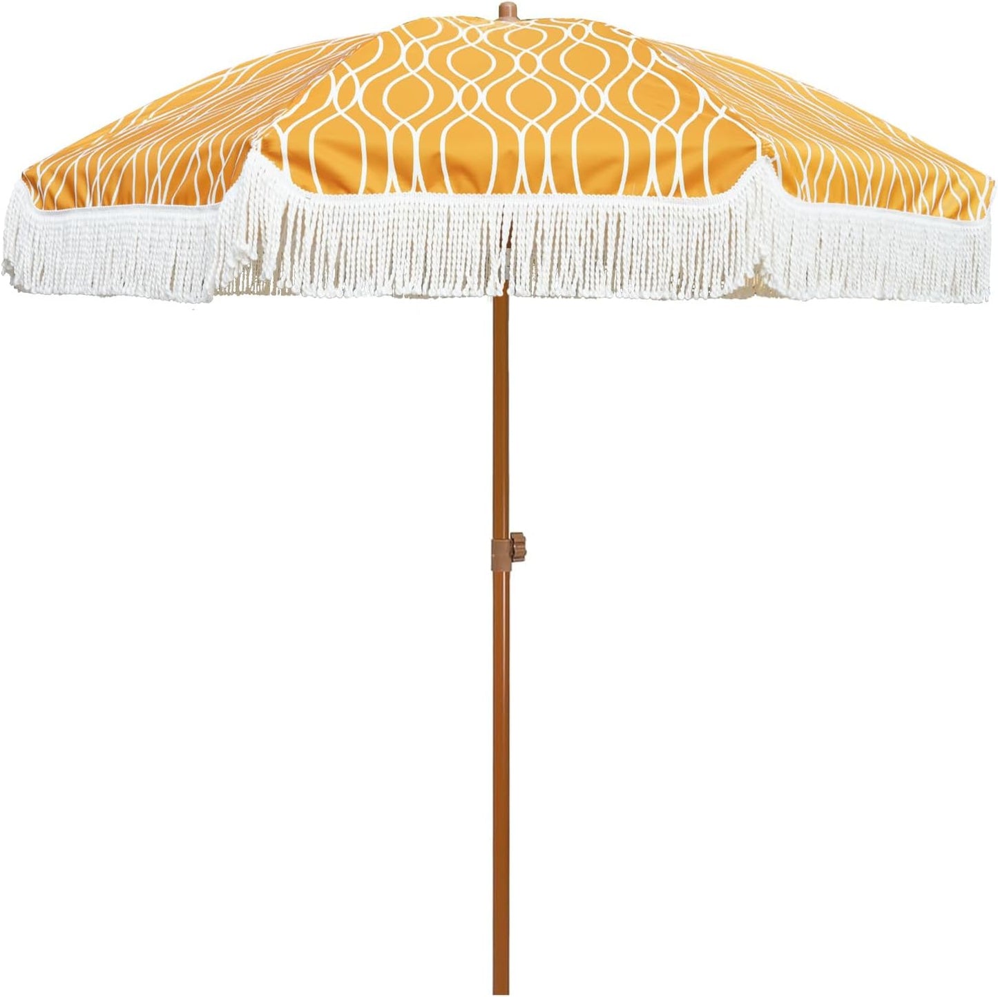 AMMSUN 7ft Patio Umbrella with Fringe Outdoor Tassel Umbrella UPF50+ Premium Steel Pole and Ribs Push Button Tilt, Navy Blue Stripes
