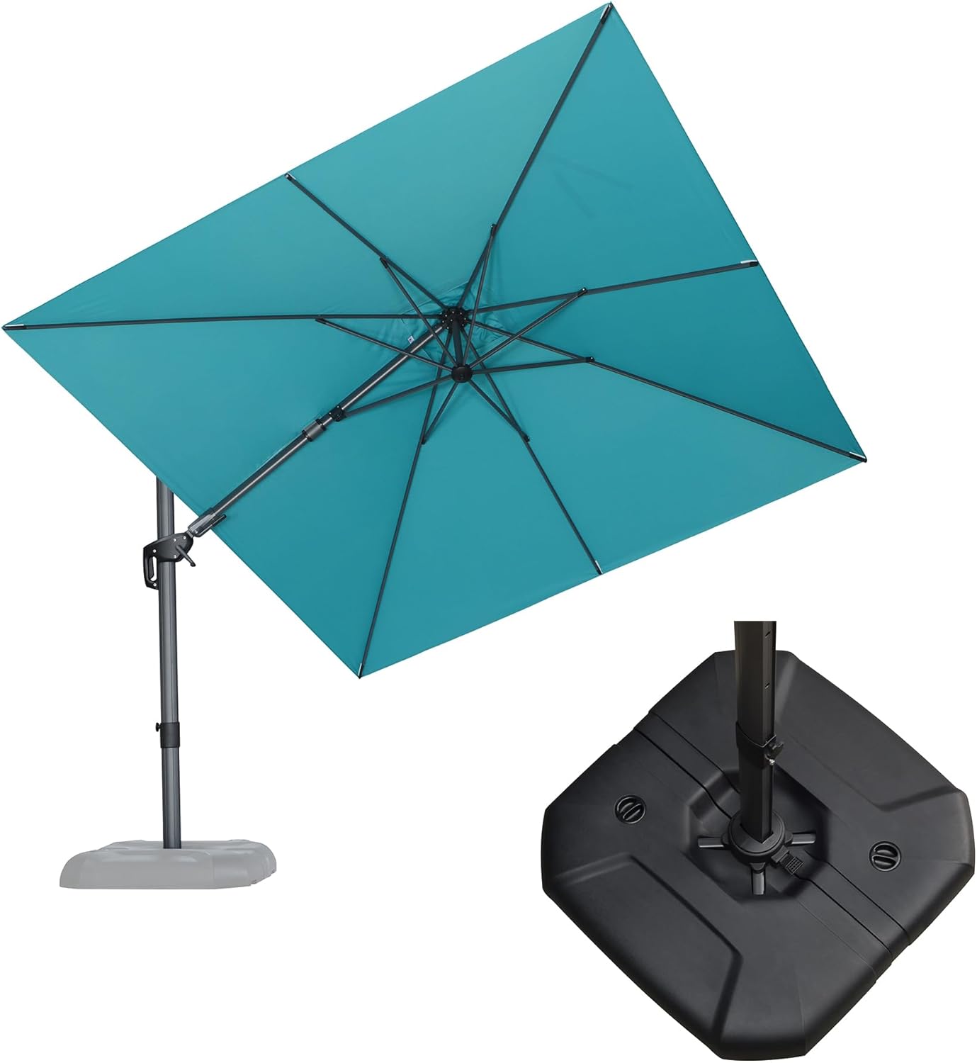 PURPLE LEAF 9' X 11.5' Cantilever Outdoor Rectangle Umbrella Patio Umbrella with Base Offset Umbrella with 360-degree Rotation for Garden Pool Deck Patio Navy Blue