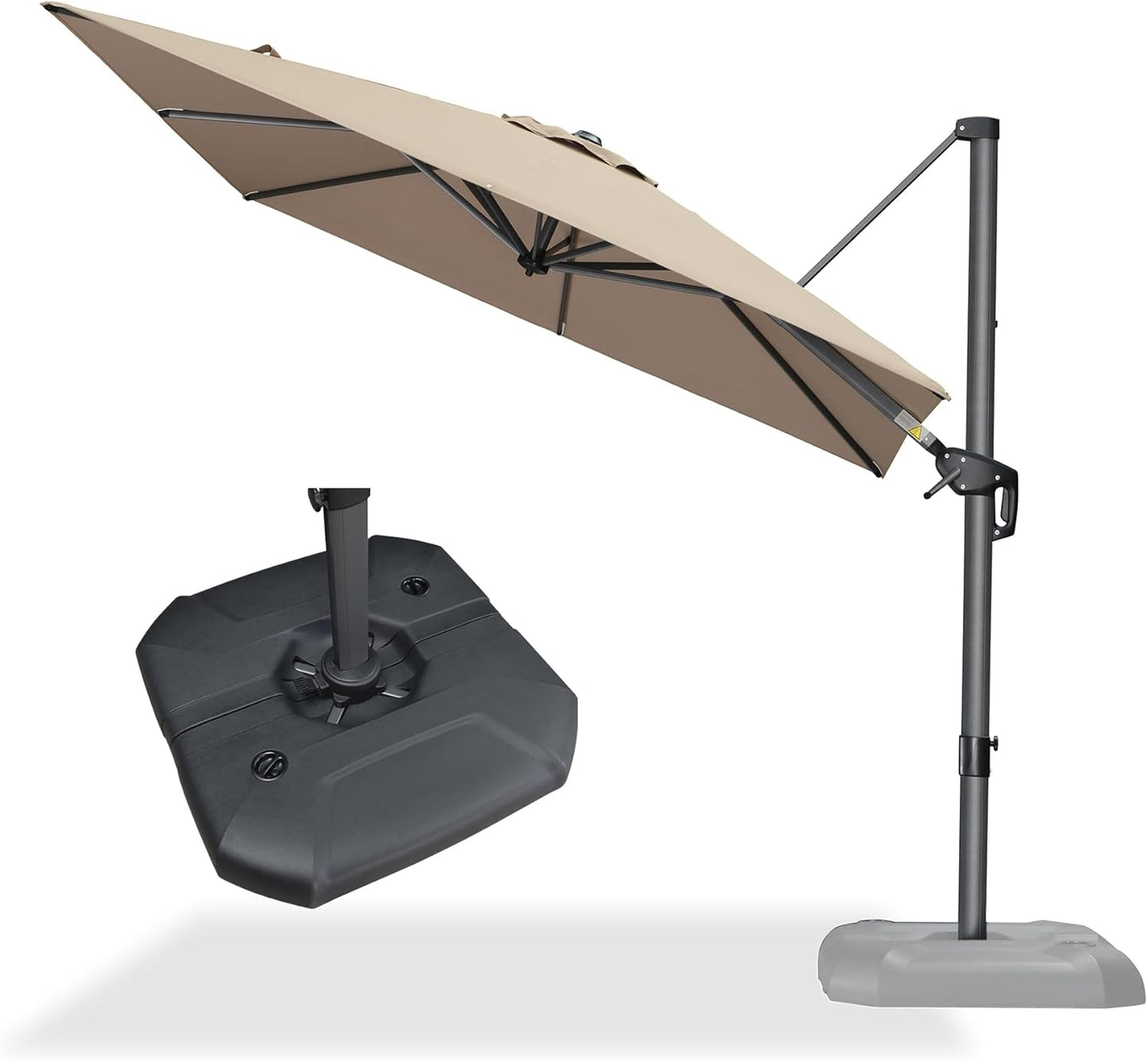 PURPLE LEAF 9' X 11.5' Cantilever Outdoor Rectangle Umbrella Patio Umbrella with Base Offset Umbrella with 360-degree Rotation for Garden Pool Deck Patio Navy Blue