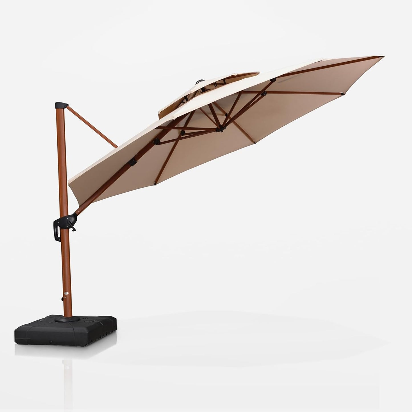 PURPLE LEAF 11ft Patio Umbrella Cantilever Umbrellas Outdoor Round Wood Umbrella Offset Umbrellas Heavy Duty Sun for Garden Deck Pool, Deep Beige