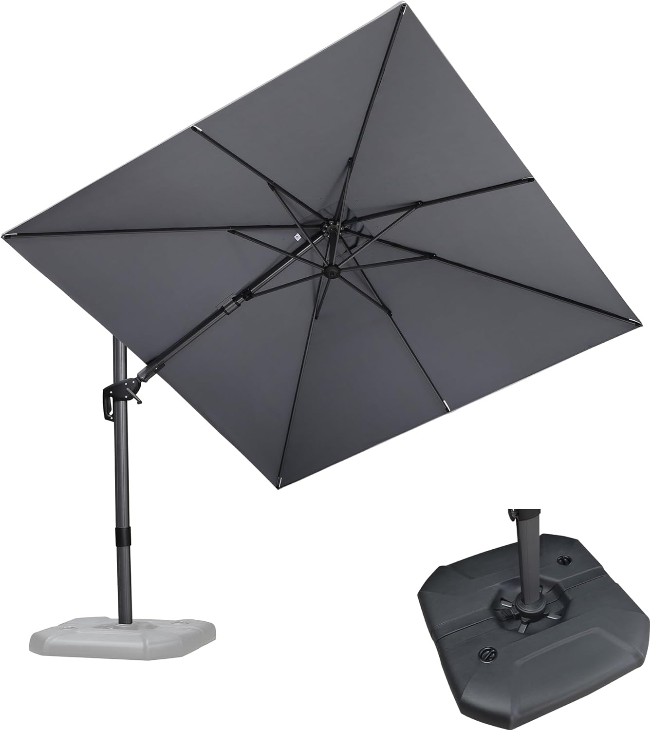 PURPLE LEAF 9' X 11.5' Cantilever Outdoor Rectangle Umbrella Patio Umbrella with Base Offset Umbrella with 360-degree Rotation for Garden Pool Deck Patio Navy Blue
