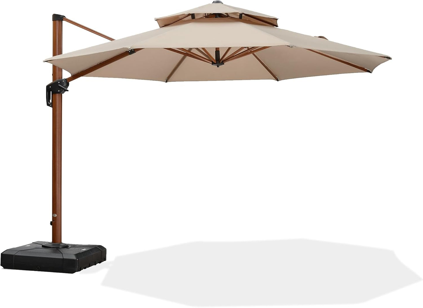 PURPLE LEAF 11ft Patio Umbrella Cantilever Umbrellas Outdoor Round Wood Umbrella Offset Umbrellas Heavy Duty Sun for Garden Deck Pool, Deep Beige