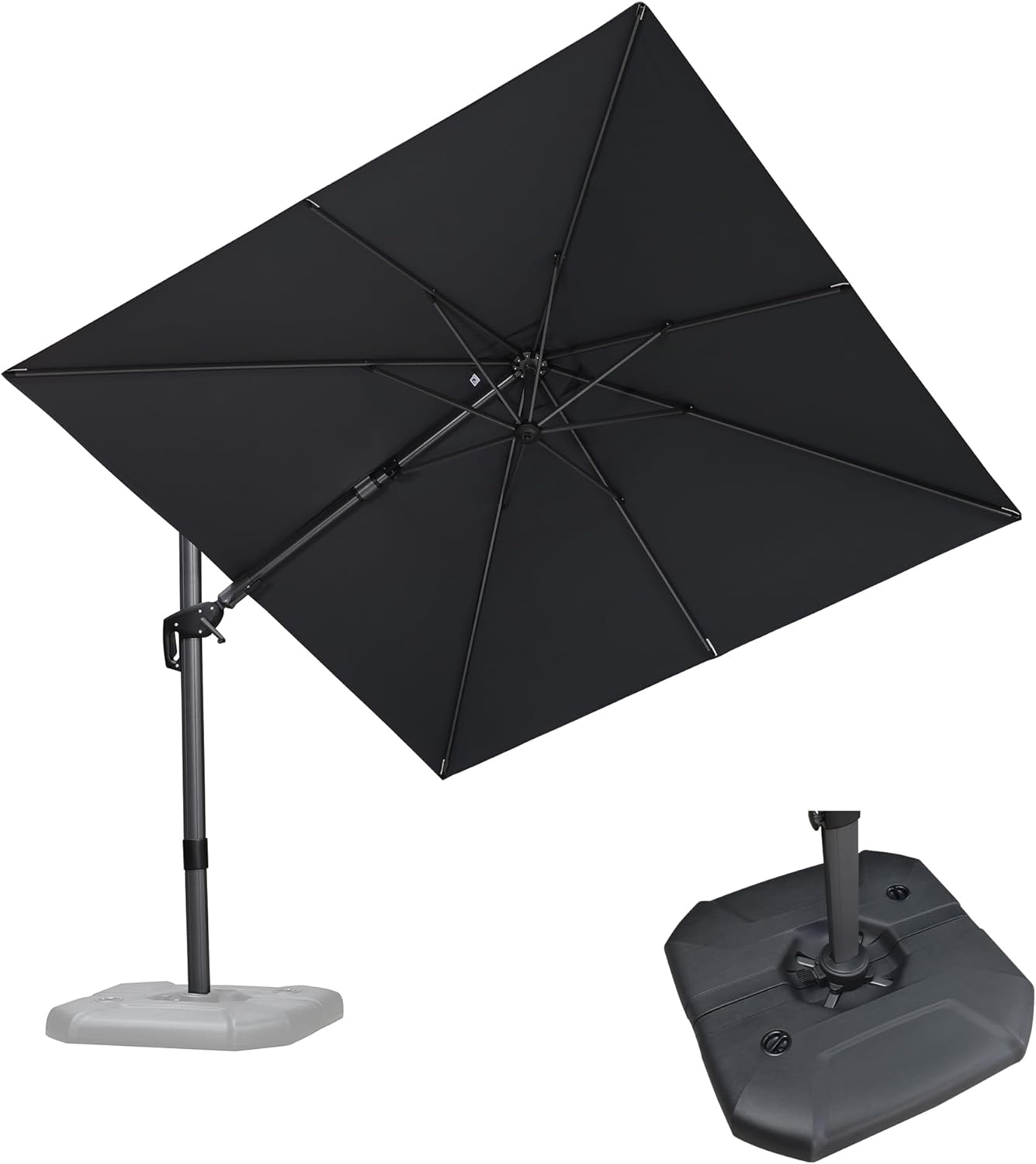 PURPLE LEAF 9' X 11.5' Cantilever Outdoor Rectangle Umbrella Patio Umbrella with Base Offset Umbrella with 360-degree Rotation for Garden Pool Deck Patio Navy Blue