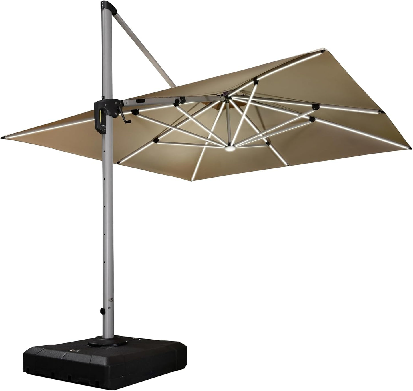 PURPLE LEAF 9' X 12' Solar Powered LED Patio Umbrella Cantilever Umbrellas Offset Double Top Hanging Outdoor Umbrella Market Umbrellas for Garden, Heather Taupe