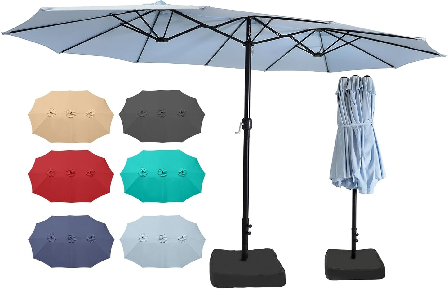 Bigroof 15ft x 9ft Patio Double-Sided Umbrella with Base & Crank, Extra Large Rectangular Outdoor Umbrella for Patio, Lawn & Garden, Beige