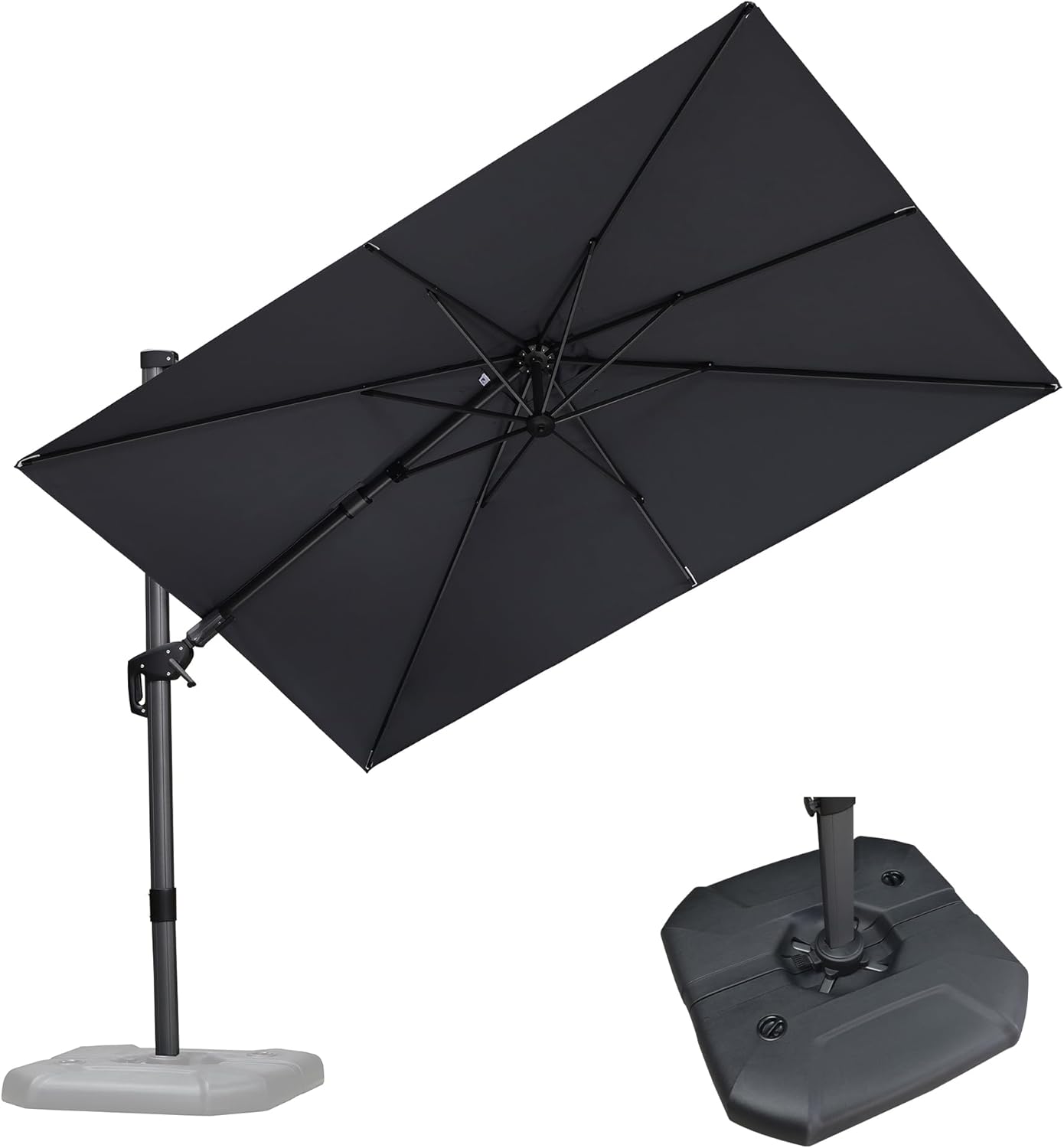 PURPLE LEAF 9' X 11.5' Cantilever Outdoor Rectangle Umbrella Patio Umbrella with Base Offset Umbrella with 360-degree Rotation for Garden Pool Deck Patio Navy Blue