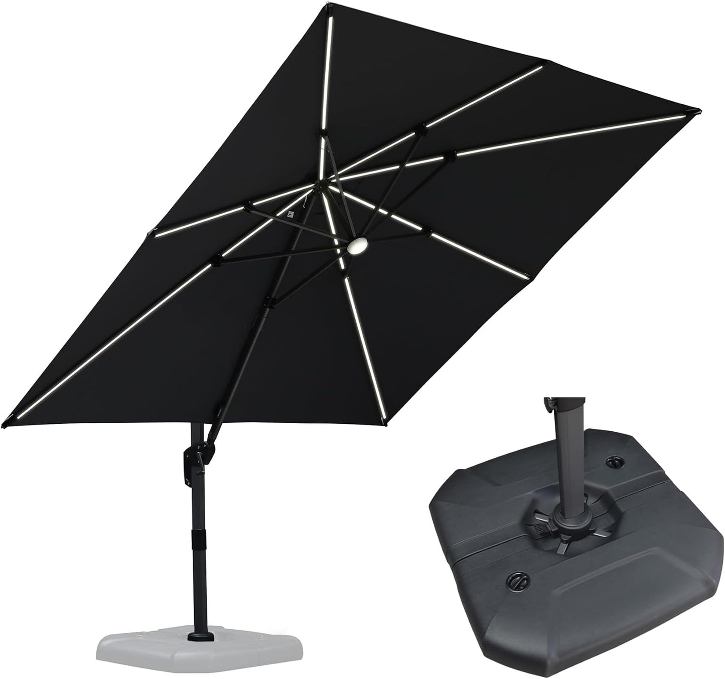 PURPLE LEAF 9' X 11.5' Cantilever Outdoor Rectangle Umbrella Patio Umbrella with Base Offset Umbrella with 360-degree Rotation for Garden Pool Deck Patio Navy Blue