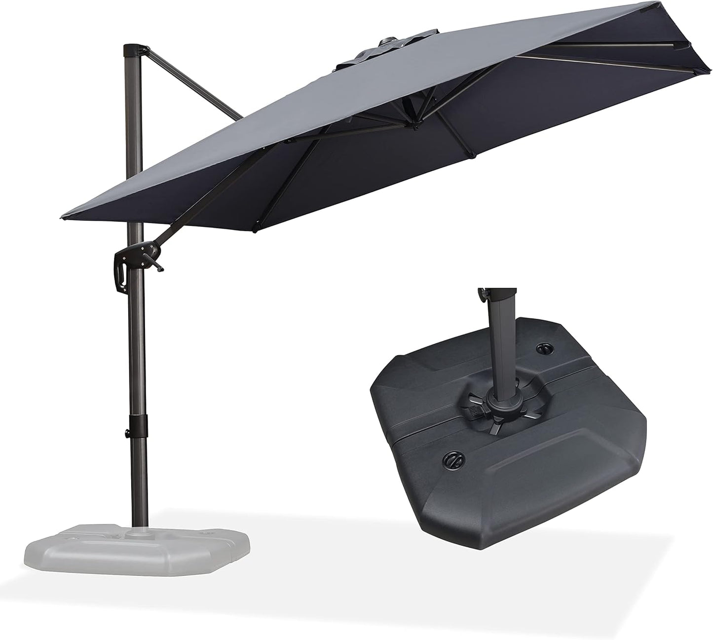 PURPLE LEAF 9' X 11.5' Cantilever Outdoor Rectangle Umbrella Patio Umbrella with Base Offset Umbrella with 360-degree Rotation for Garden Pool Deck Patio Navy Blue