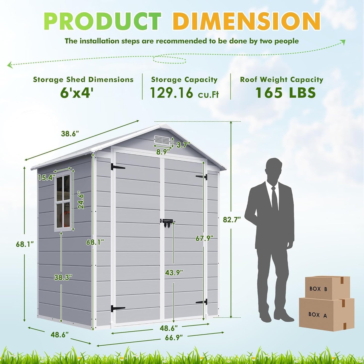 Devoko 6x4 FT Outdoor Storage Shed, Plastic Resin Garden Shed with Lockable Door & Built-in Floor, Waterproof Tool Shed for Backyard, Patio, Lawn, Pool Supplies (Grey)