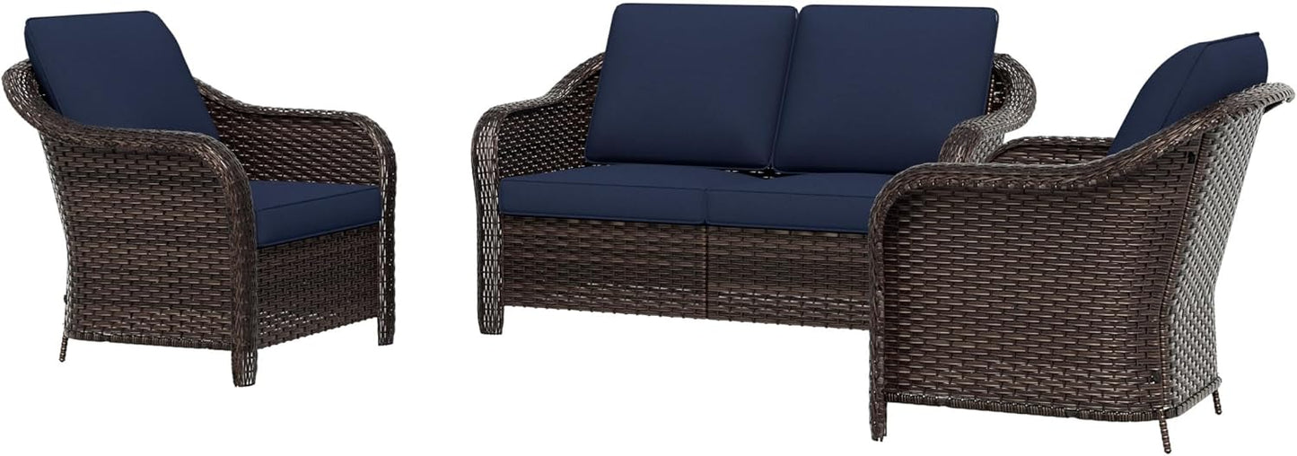 77 inch Outdoor Wicker 3 Seater Sofa, All-Weather Use Patio Rattan Sofa with Seat and Back Cushion, Ideal for Porch, Backyard, Balcony, Poolside, Beige