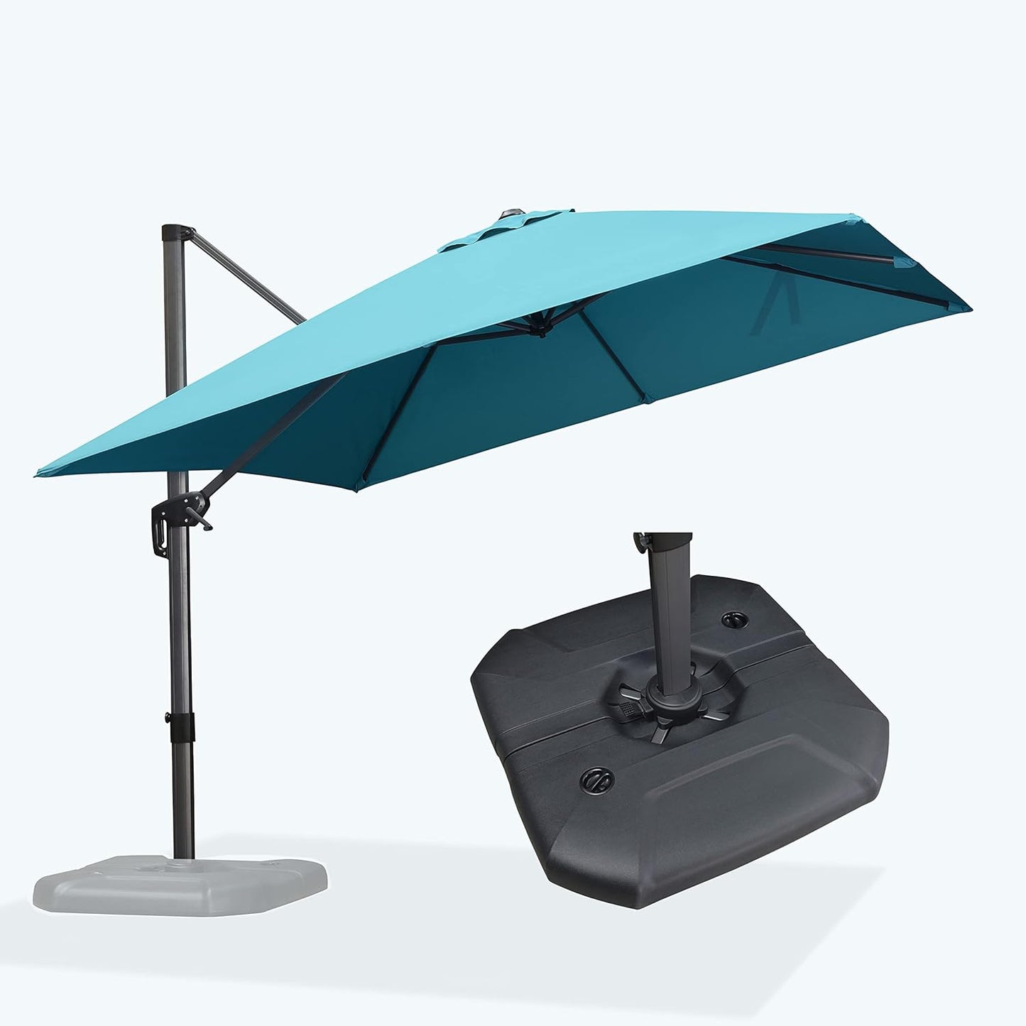 PURPLE LEAF 9' X 11.5' Cantilever Outdoor Rectangle Umbrella Patio Umbrella with Base Offset Umbrella with 360-degree Rotation for Garden Pool Deck Patio Navy Blue