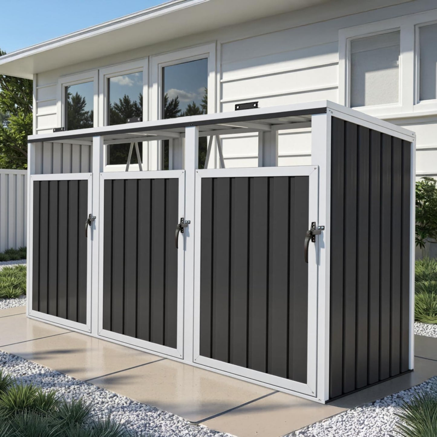 12x10 Ft Storage Shed Outdoor, XL Permanent Steel Building with Window, Sliding Doors and 4 Air Vents for Backyard Garden Patio Lawn - Black