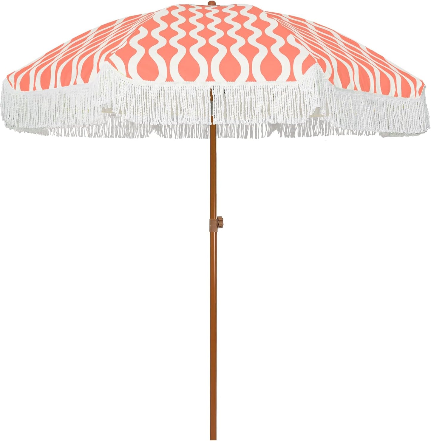 AMMSUN 7ft Patio Umbrella with Fringe Outdoor Tassel Umbrella UPF50+ Premium Steel Pole and Ribs Push Button Tilt, Navy Blue Stripes