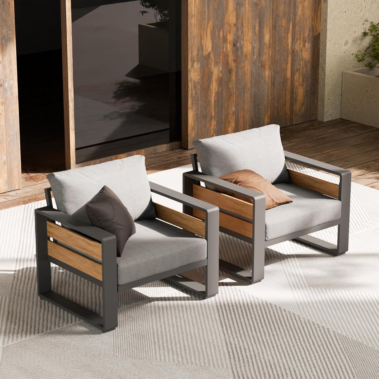 ZANDOR Outdoor Aluminum Patio Furniture - 1 Pcs 3-Seat, All-Weather Metal Modern Outside Sofa with Washable Thick Cushion for Garden/Backyard/Porch, Grey
