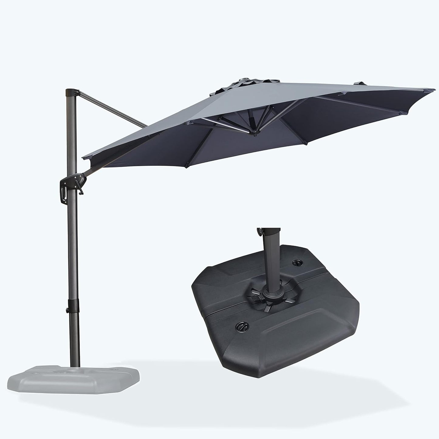 PURPLE LEAF 9' X 11.5' Cantilever Outdoor Rectangle Umbrella Patio Umbrella with Base Offset Umbrella with 360-degree Rotation for Garden Pool Deck Patio Navy Blue