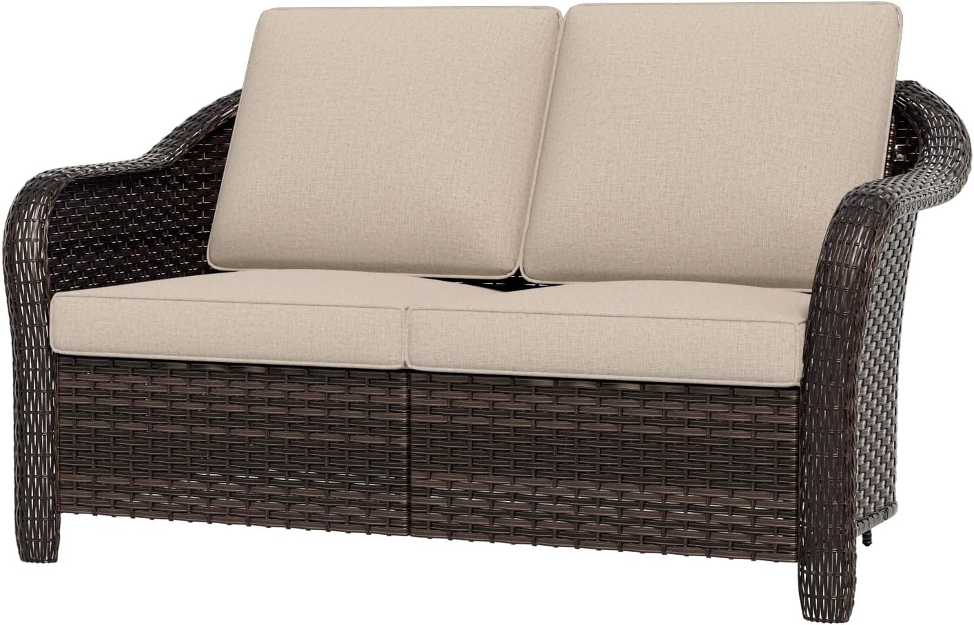 77 inch Outdoor Wicker 3 Seater Sofa, All-Weather Use Patio Rattan Sofa with Seat and Back Cushion, Ideal for Porch, Backyard, Balcony, Poolside, Beige