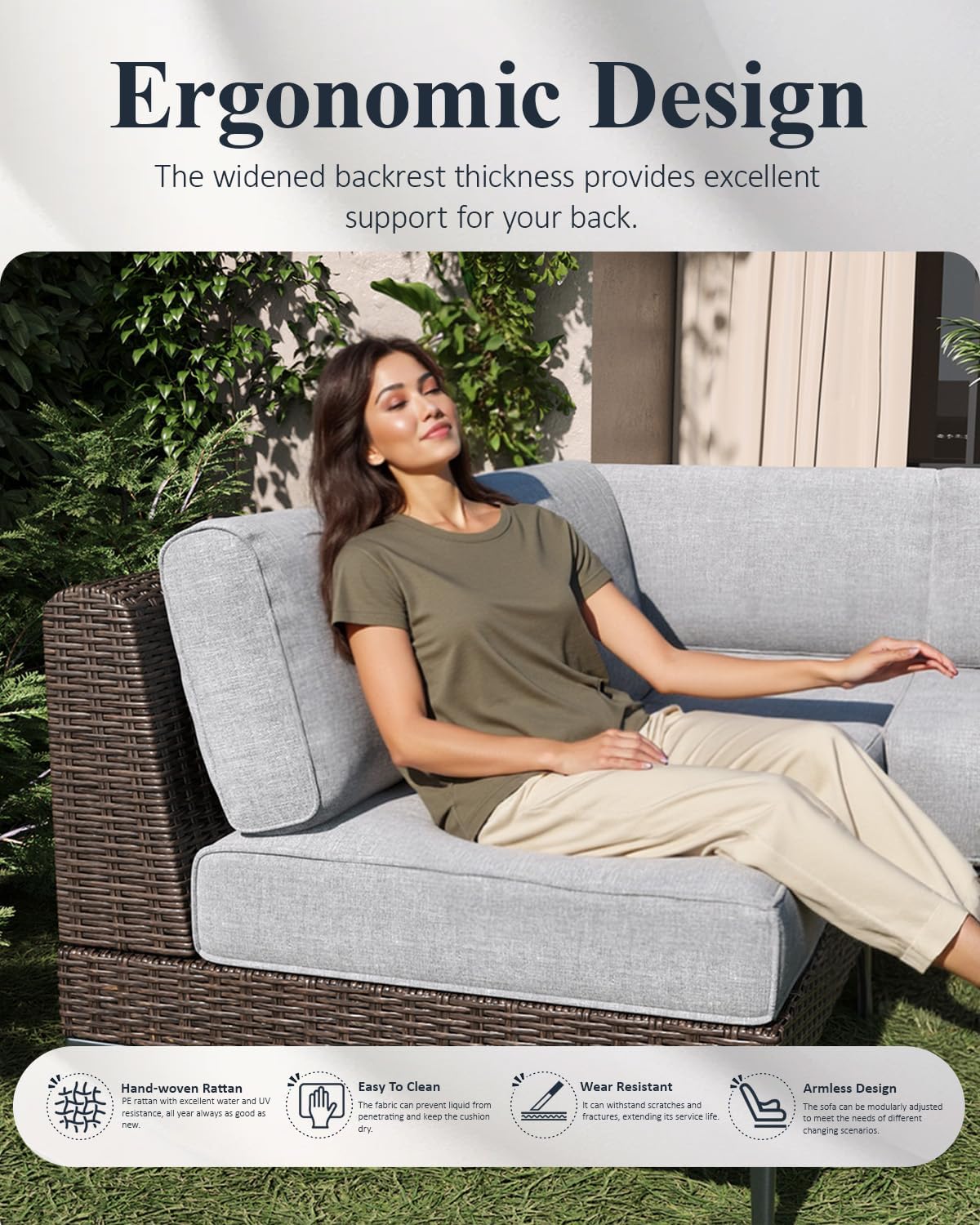 LayinSun 10-Piece Outdoor Modular Wicker Sectional Sofa with Fire Pit Table, Patio Furniture Conversation Set with Deep Seating and Thick Cushions