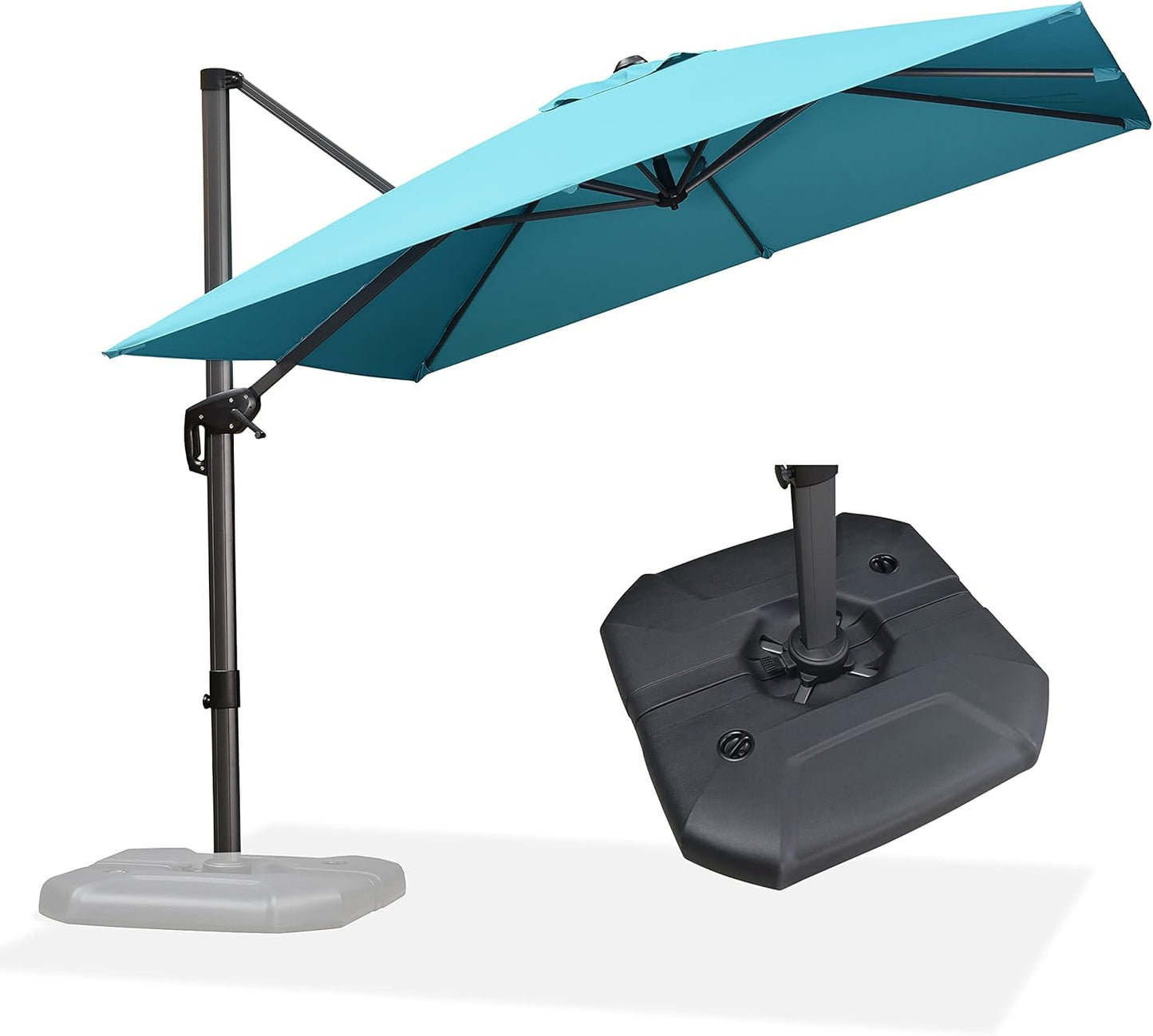 PURPLE LEAF 9' X 11.5' Cantilever Outdoor Rectangle Umbrella Patio Umbrella with Base Offset Umbrella with 360-degree Rotation for Garden Pool Deck Patio Navy Blue