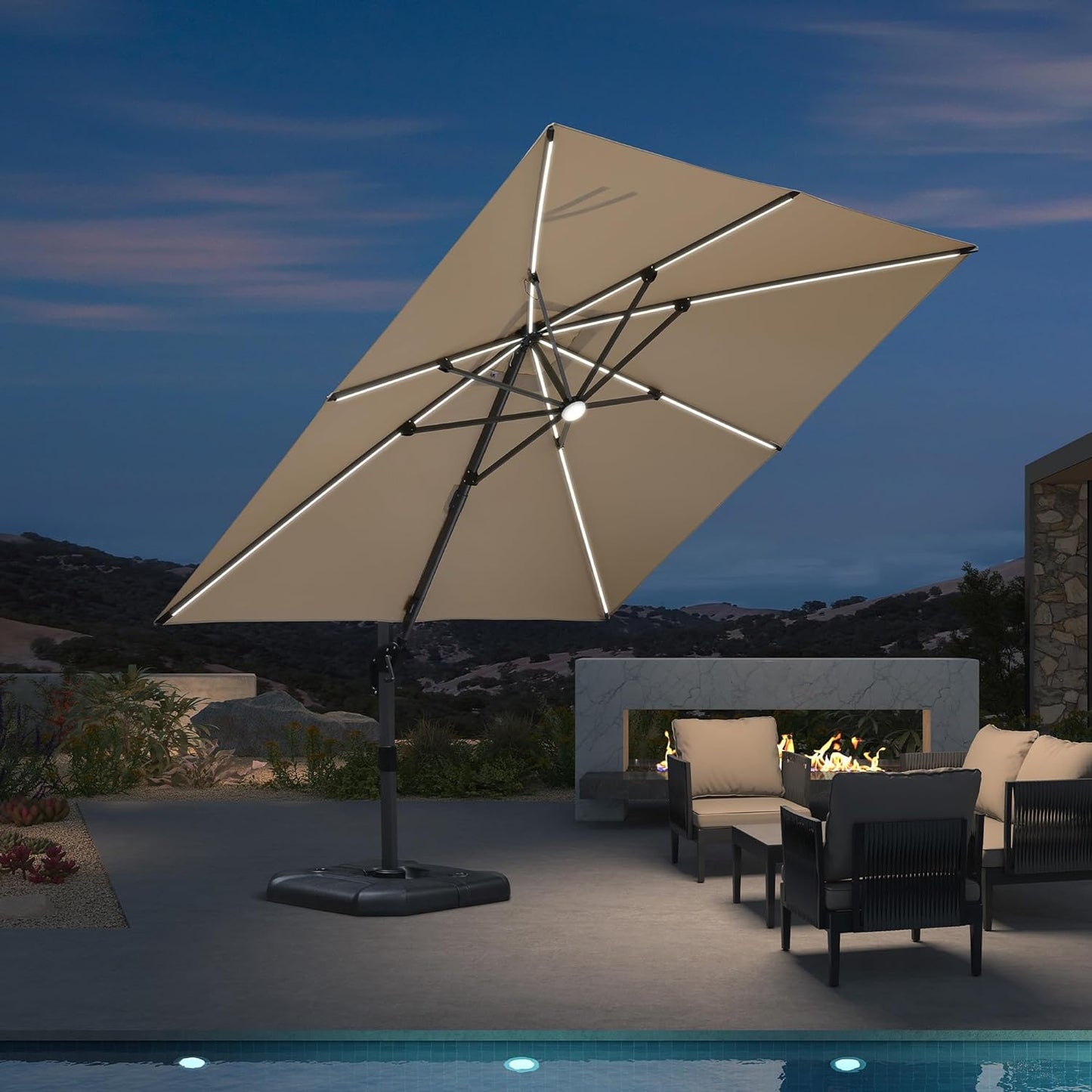 PURPLE LEAF 11 Feet Patio Umbrella Outdoor Cantilever Round Umbrella Aluminum Offset Umbrella with 360-degree Rotation for Garden Deck Pool Patio, Navy Blue