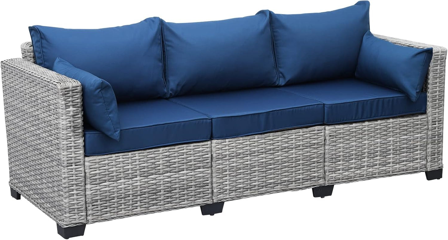 Rattaner Patio Furniture 3-seat Sofa Wicker Outdoor Furniture Outdoor Couch Deep Seat Hight Backrest Waterproof Cover Anti-Slip Cushions, Khaki